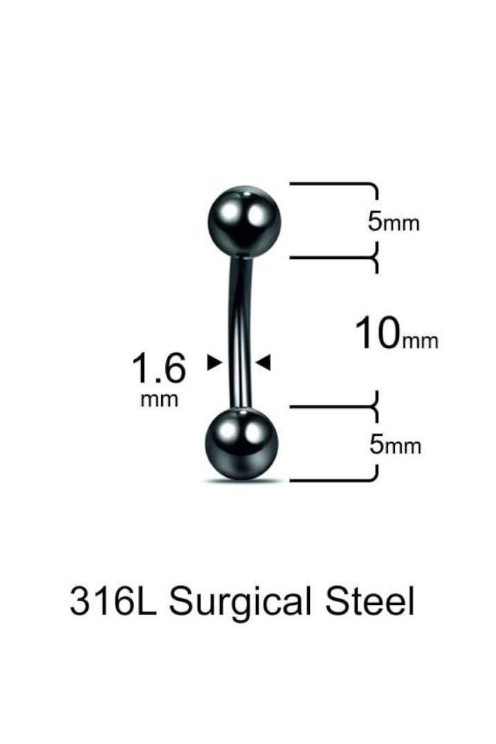 Top 10mm x 1.6mm Siyah Göbek Piercing Cerrahi Çelik
