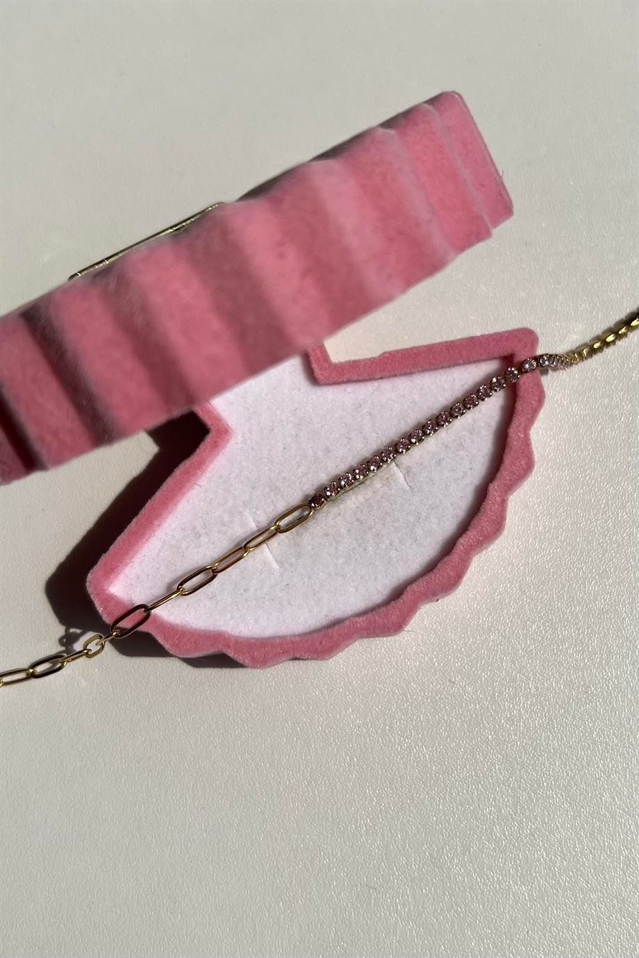Yarısı Zincirli Pembe Suyolu Bileklik | Çelik