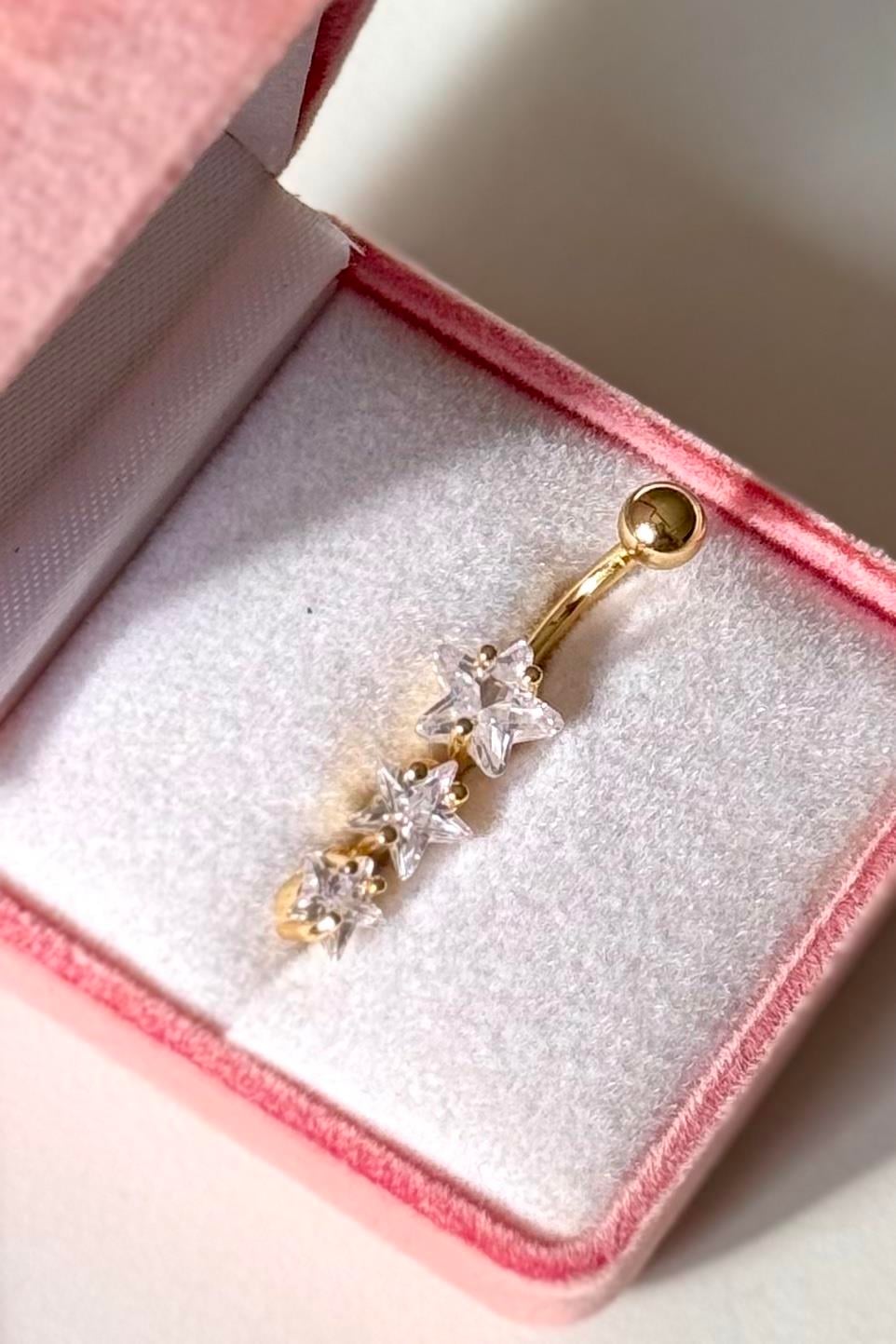 Zirkon Yıldızlar Sallantılı Göbek Piercing 316L Cerrahi Çelik