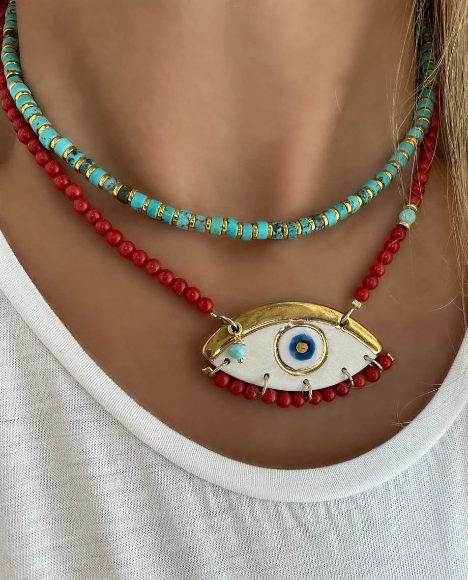 FİRUZE GÜMÜŞ SIRA KOLYE