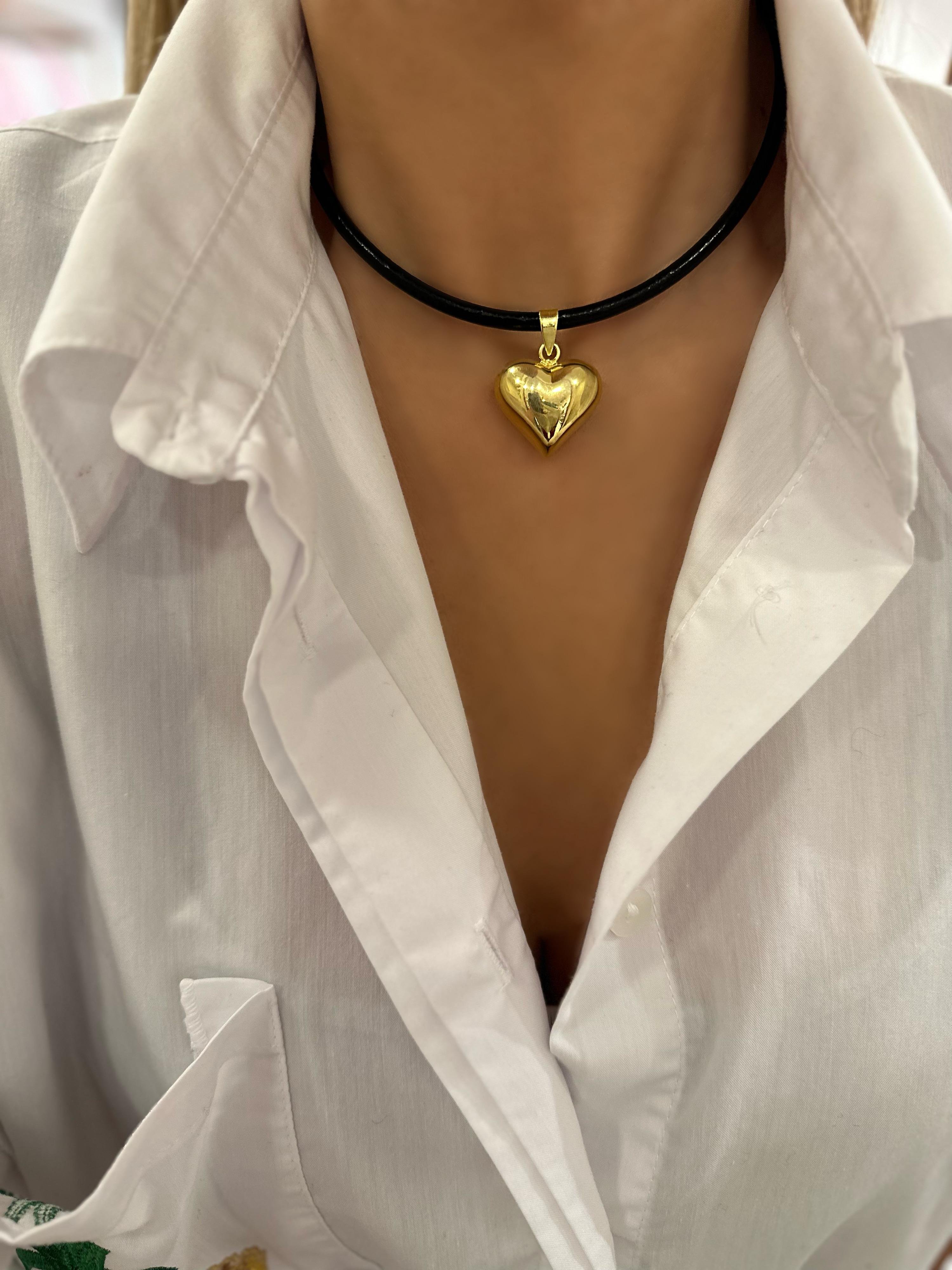 KALIN DERİDE BALON KALP KOLYE