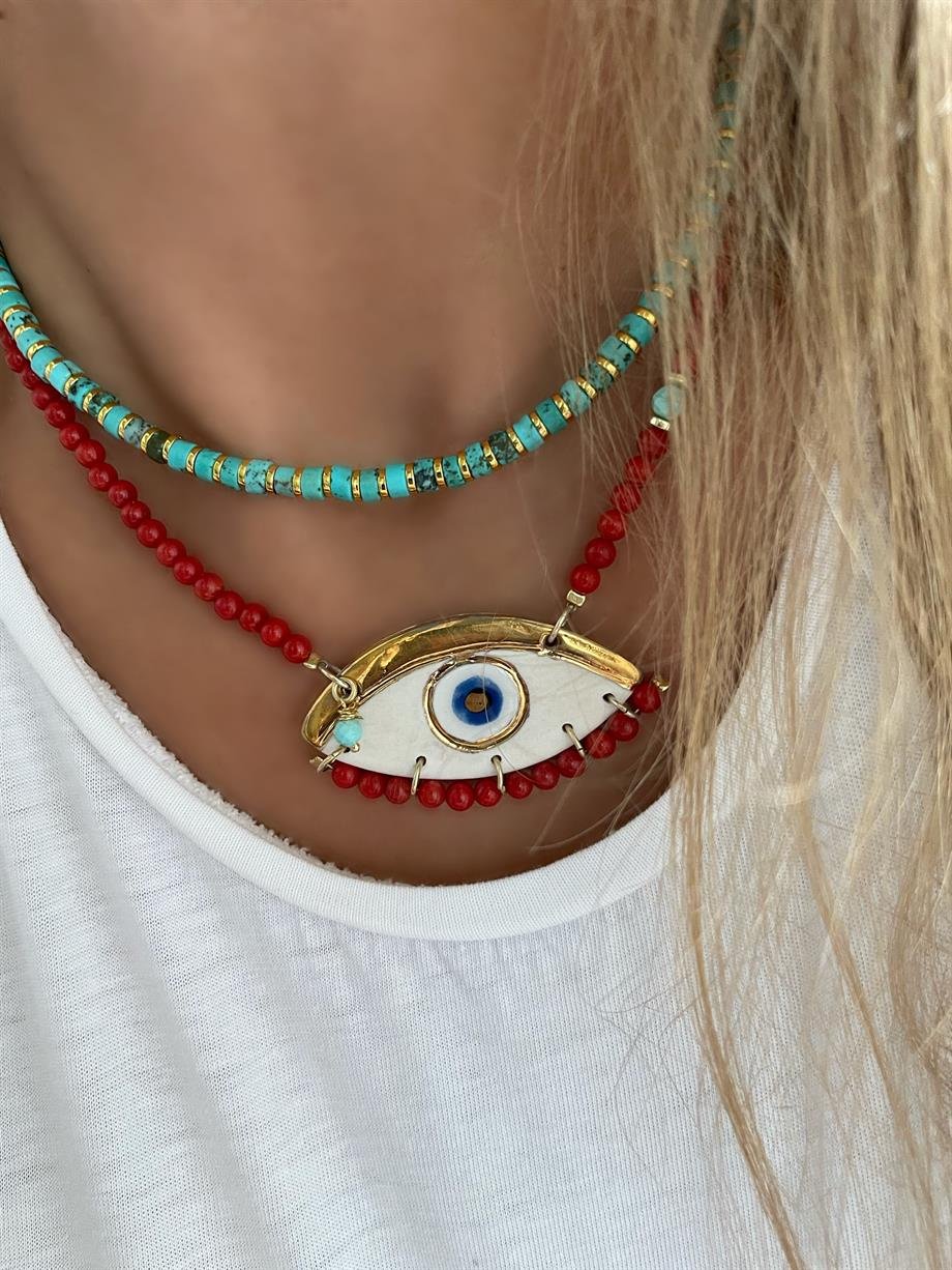 KIRMIZI BÜYÜK BOY SERAMİK GÖZ KOLYE