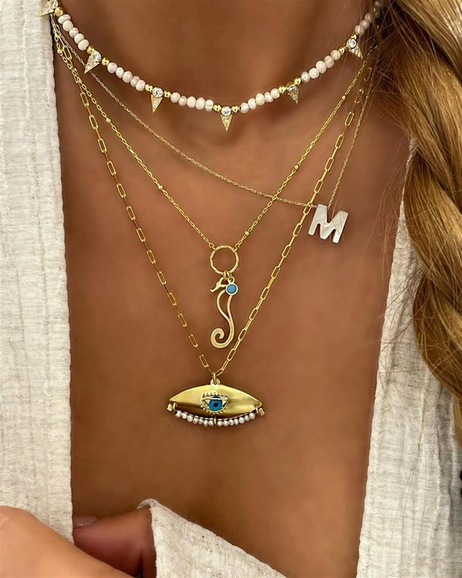 MAVİ TAŞ DETAY DENİZ ATI GÜMÜŞ KOLYE