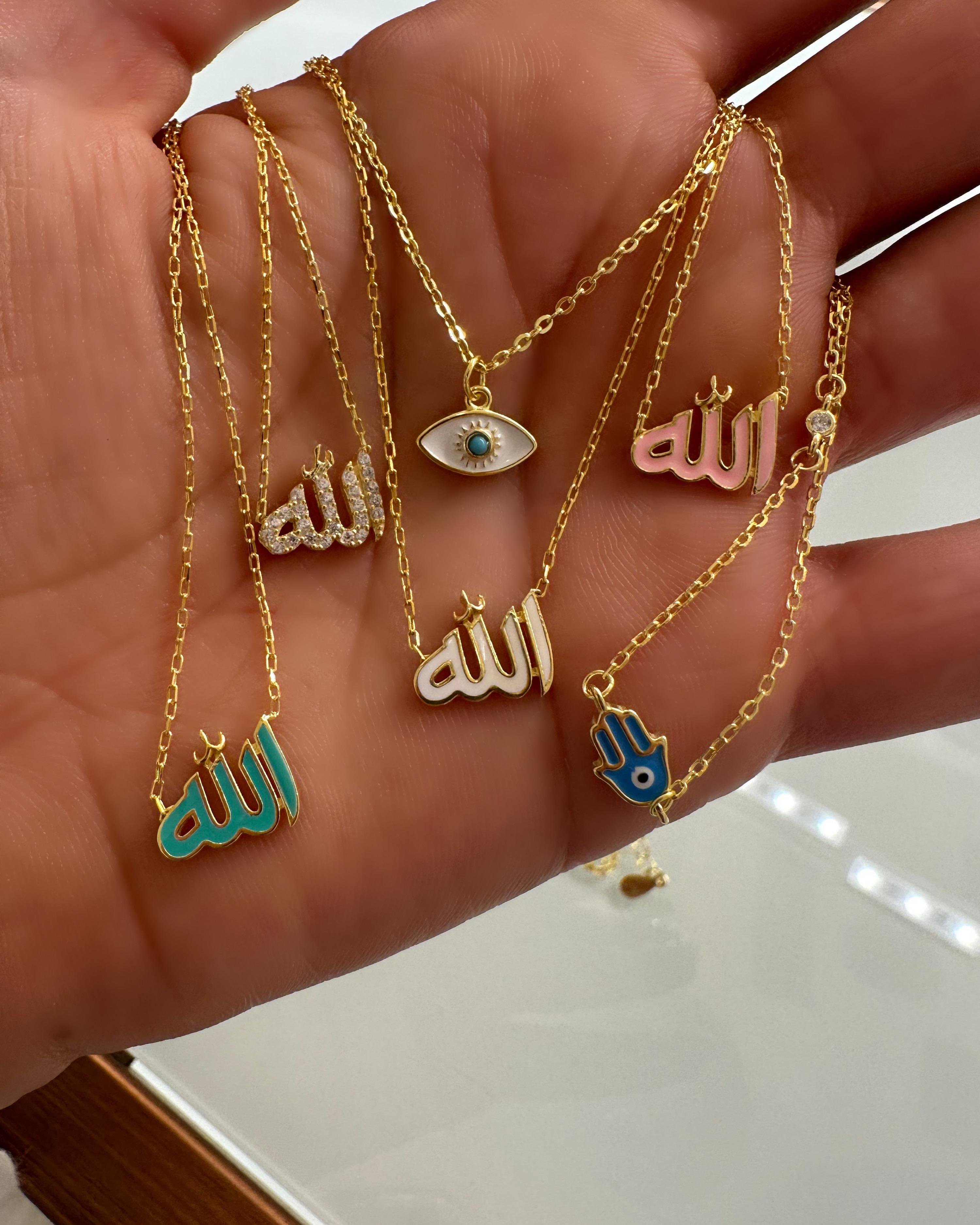 MİNİ MİNELİ ALLAH KOLYE (beyaz)