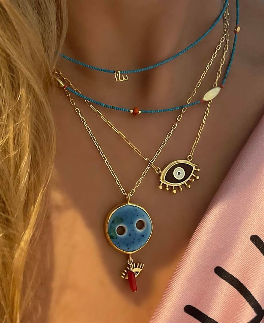 TURKUAZ MERCAN DETAY GÜMÜŞ ALLAH KOLYE