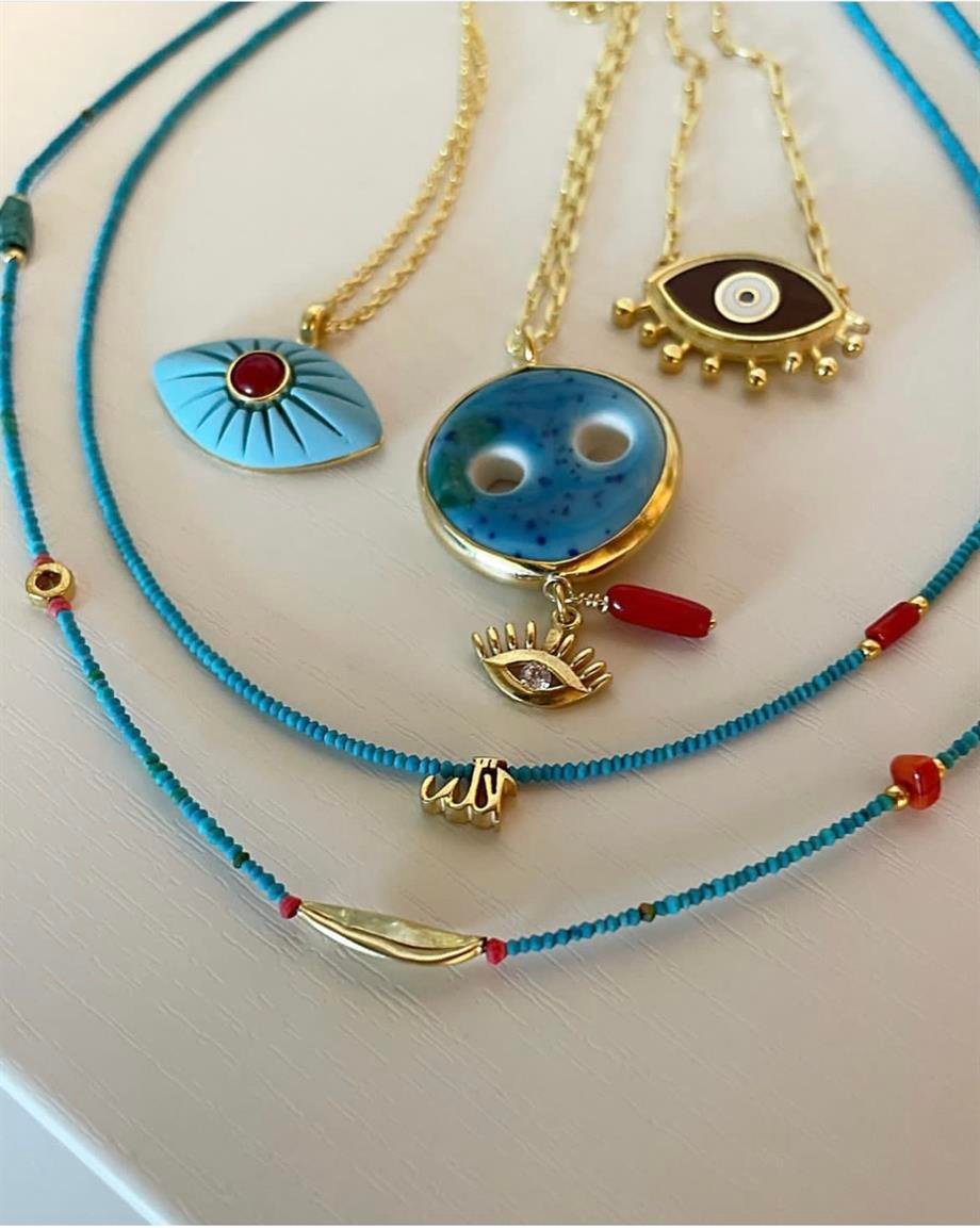 TURKUAZ MERCAN DETAY GÜMÜŞ ALLAH KOLYE