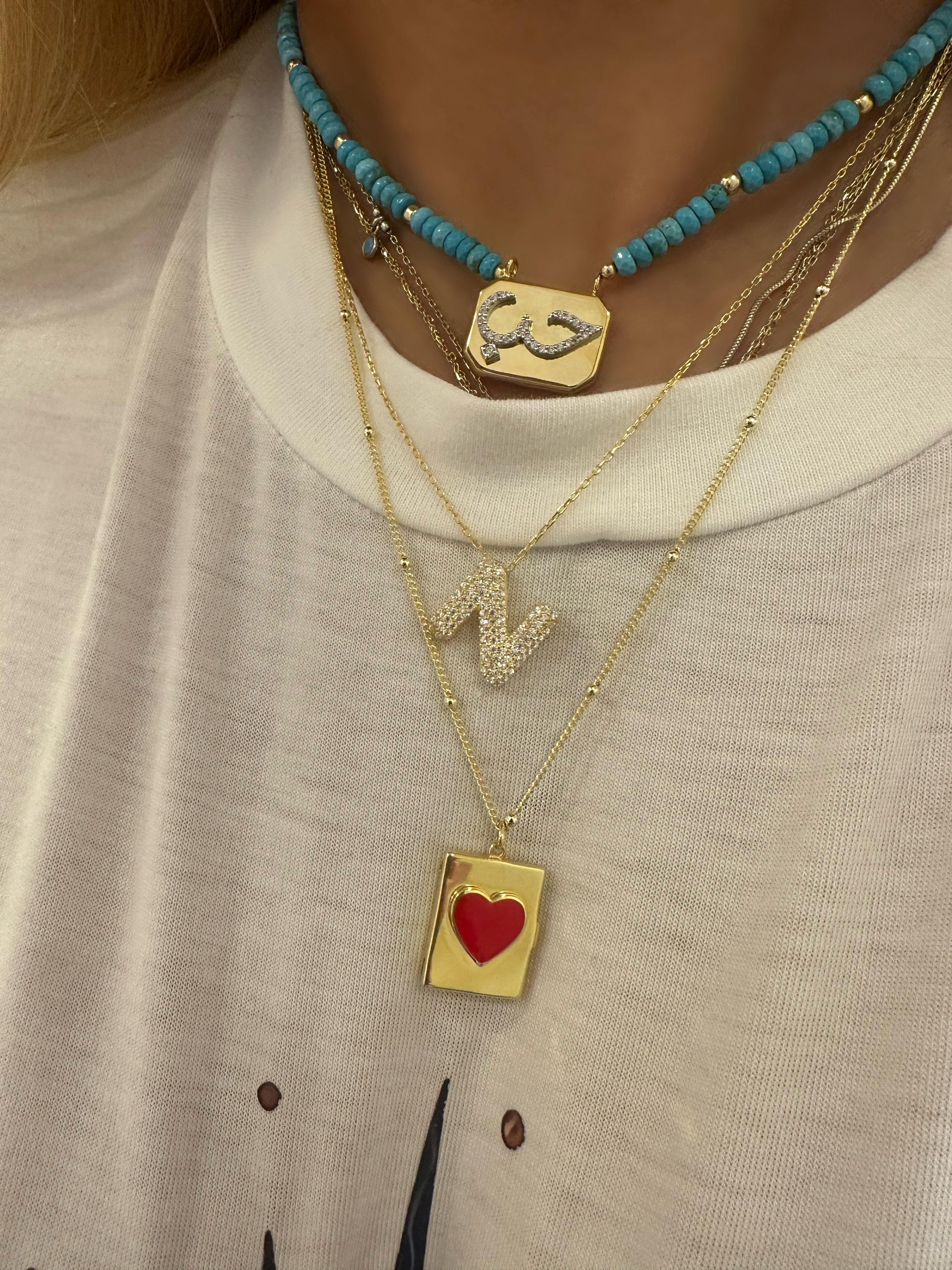 TURKUAZ PLAKA AŞK YAZILI KOLYE