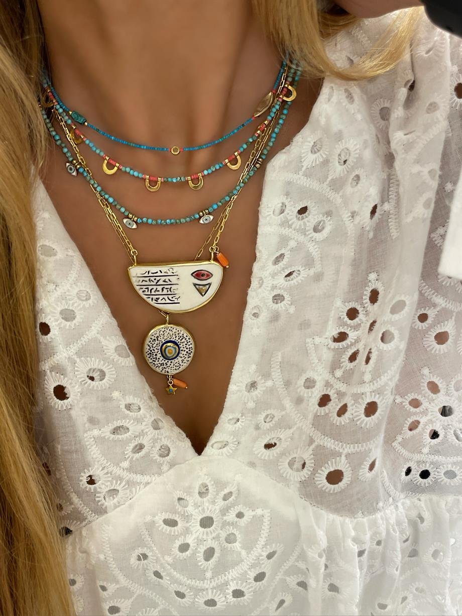 TURUNCU DETAY NAZAR KOLYE