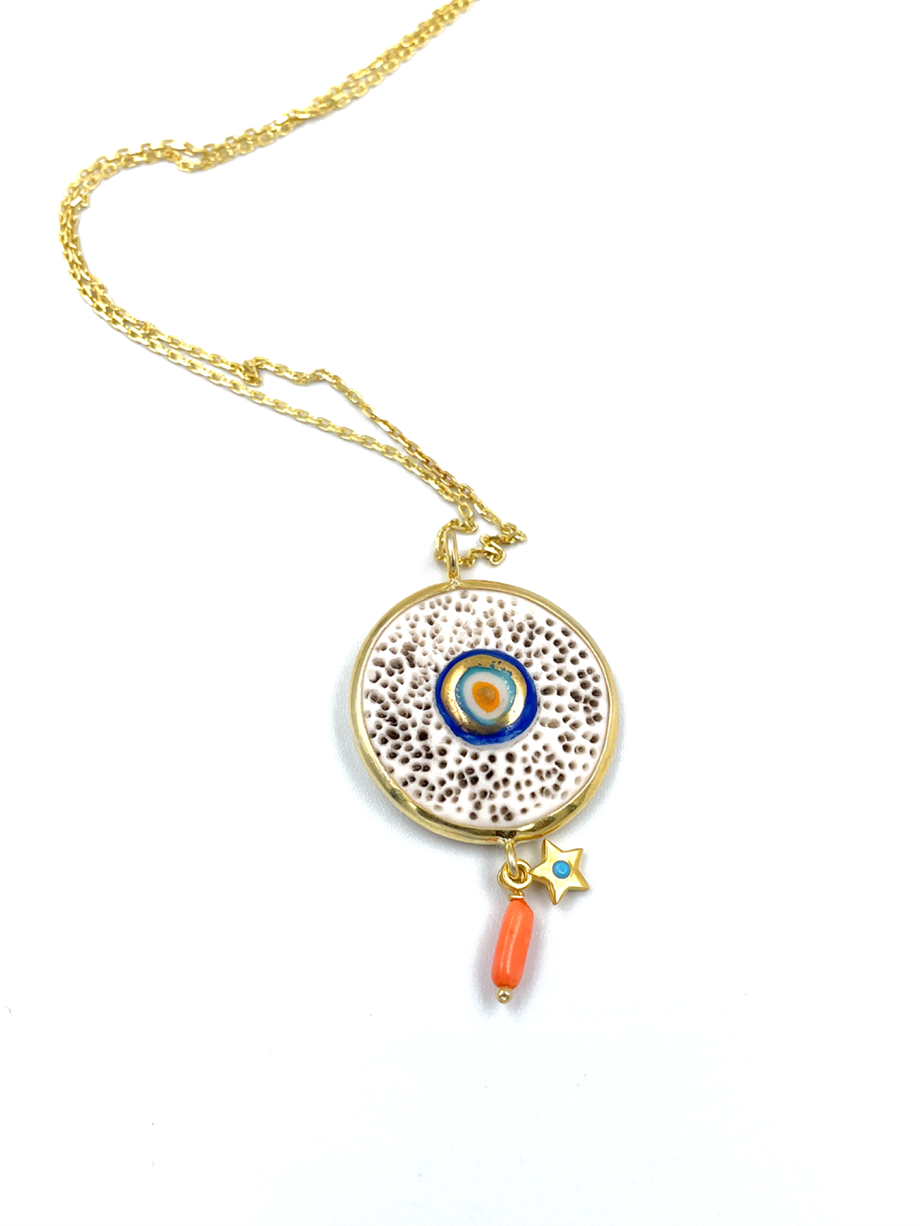 TURUNCU DETAY NAZAR KOLYE