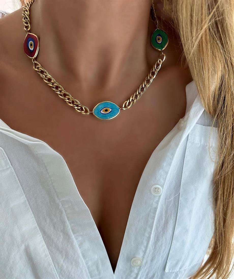 ÜÇLĞ NAZAR ZİNCİR KOLYE