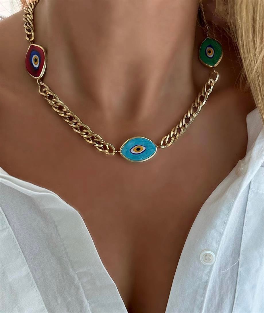 ÜÇLĞ NAZAR ZİNCİR KOLYE