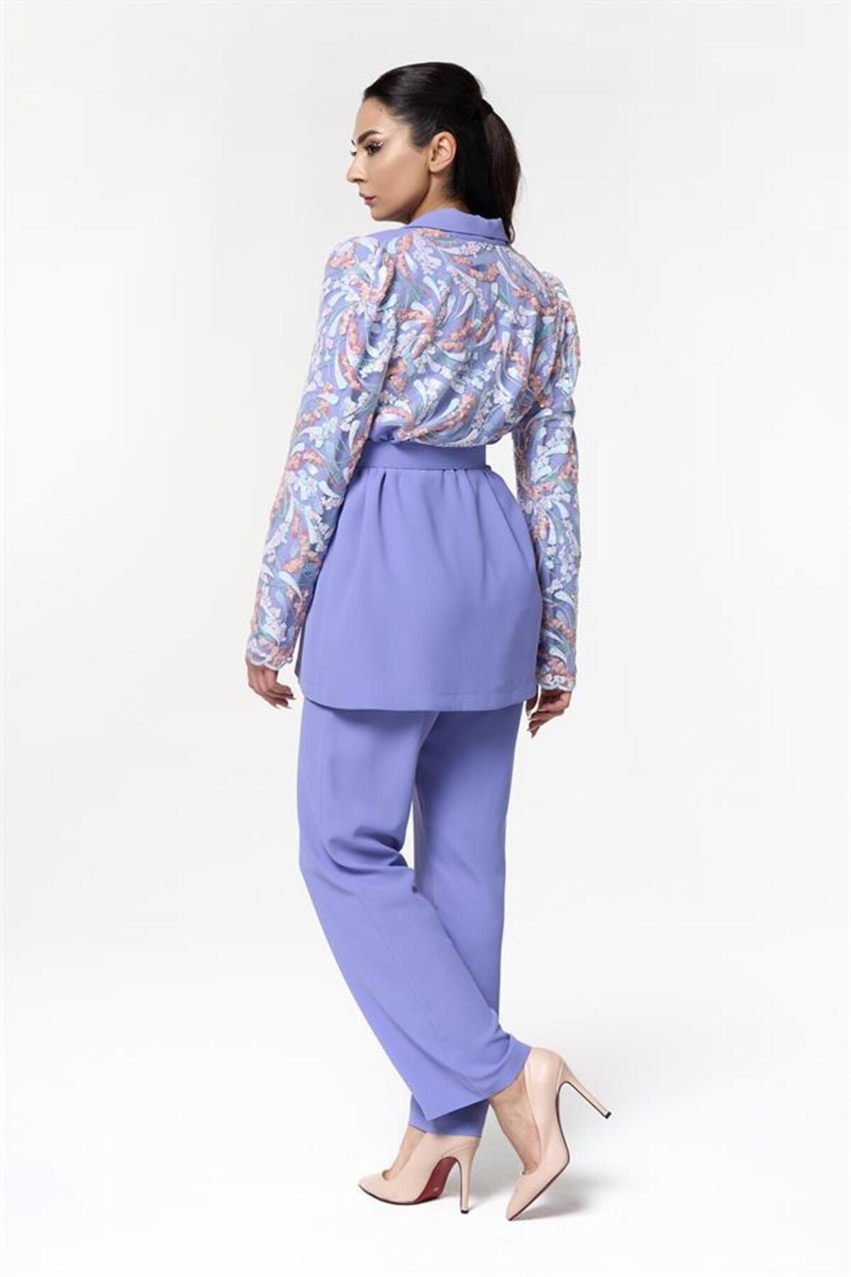 3'lü Takım Ceket-Bluz Pantolon Mavi