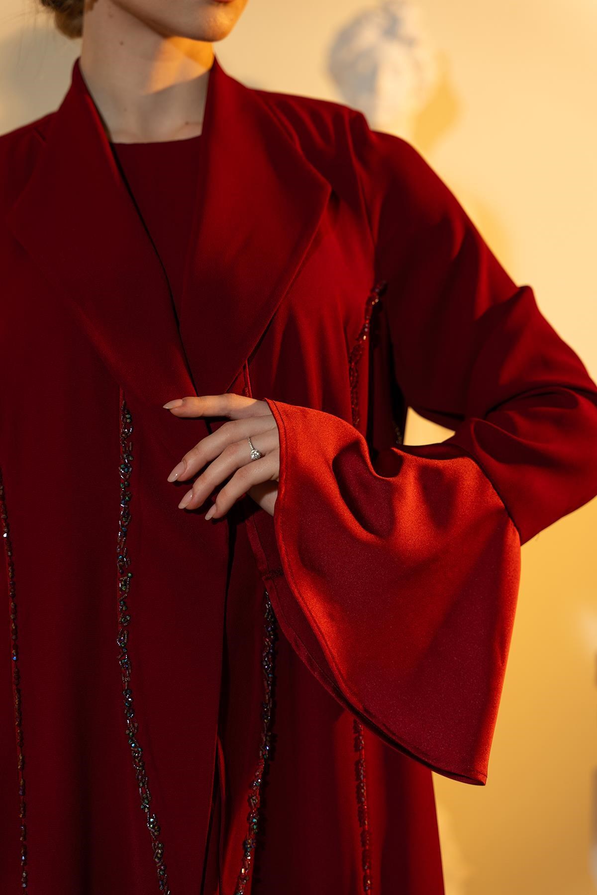 Abaya Elbise İkili Takım Bordo