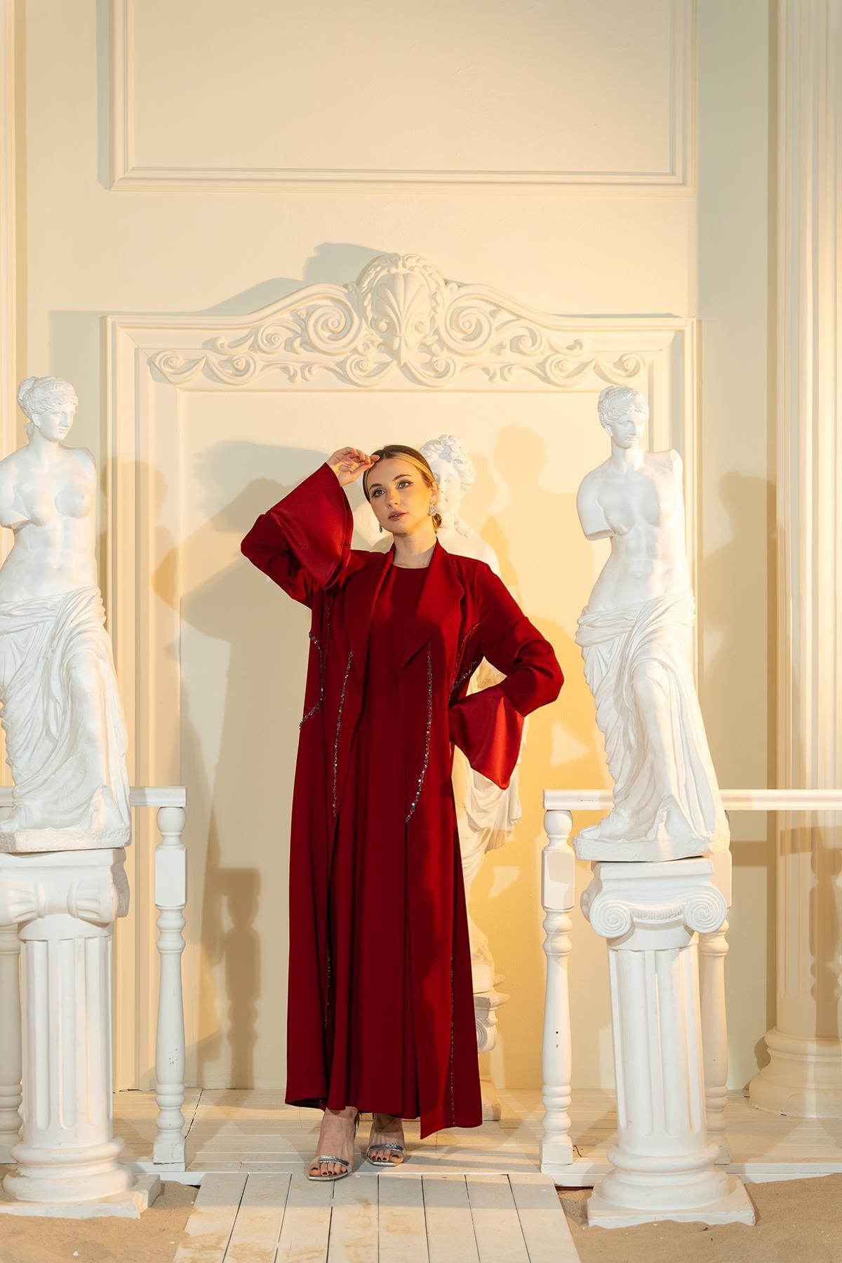 Abaya Elbise İkili Takım Bordo