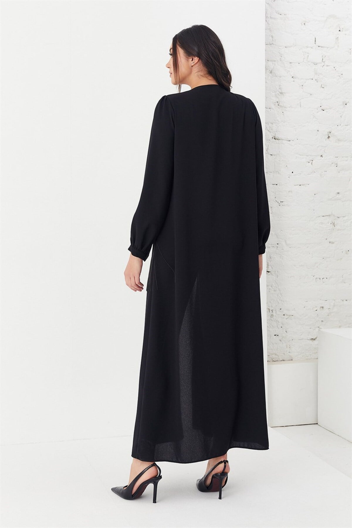 Boncuk İşlemeli Abaya Siyah