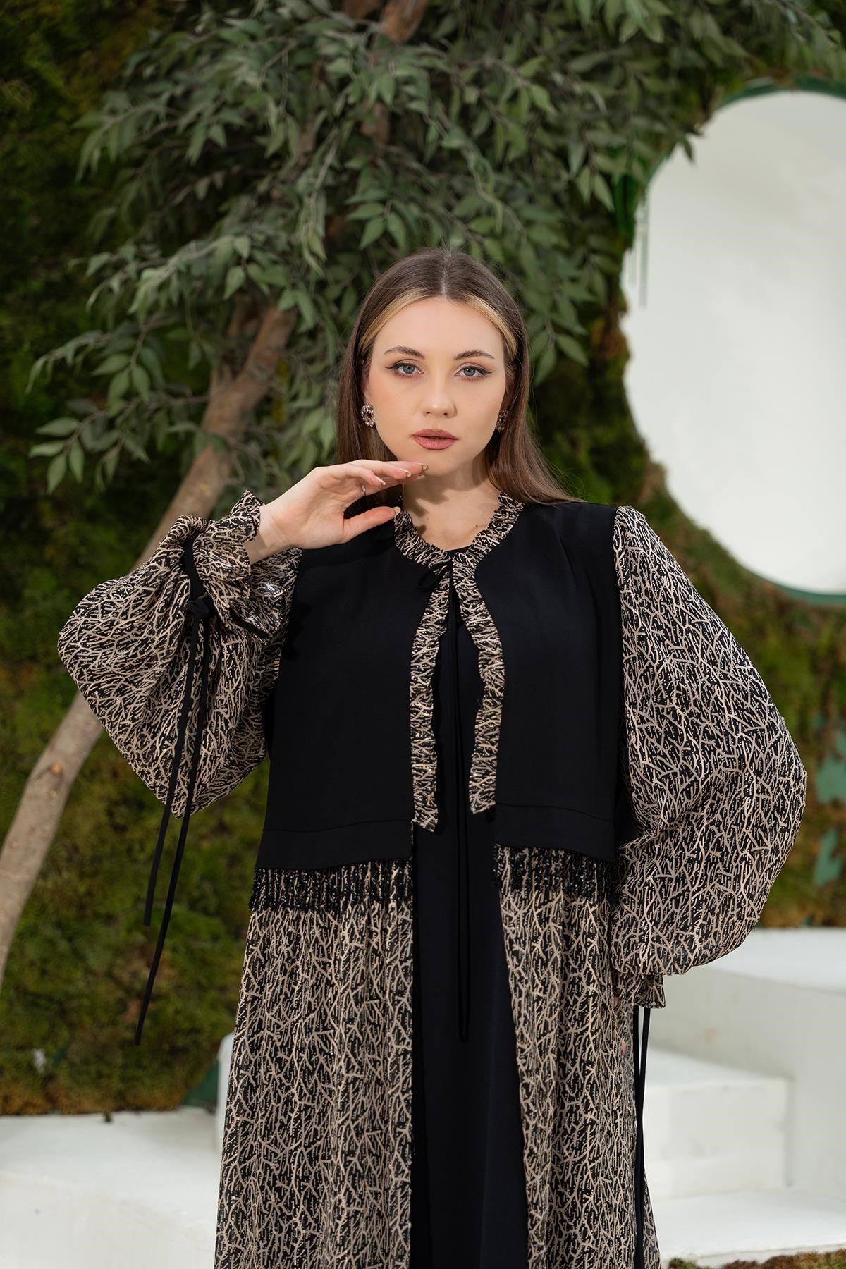 Dijital Baskılı Abaya Elbise Siyah