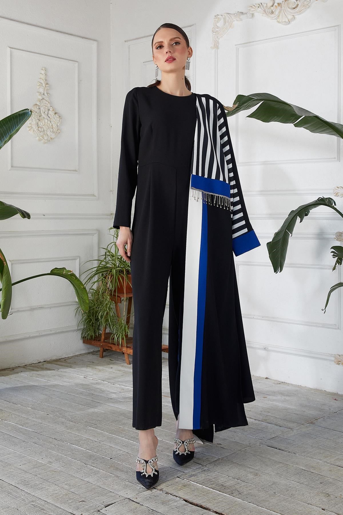 Dijital Baskılı Abaya siyah sax