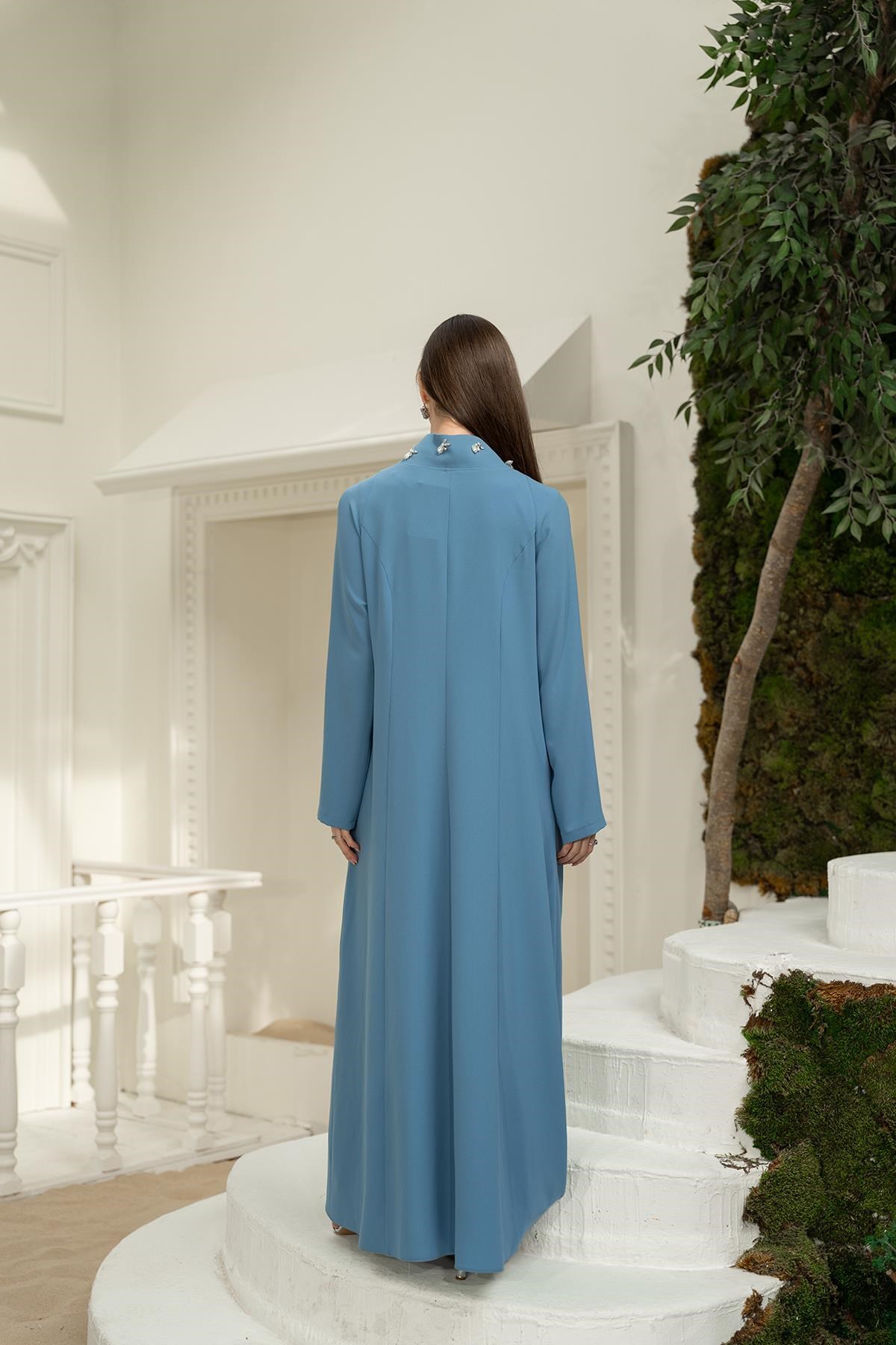 El İşi Abaya Elbise İkili Takım Mavi
