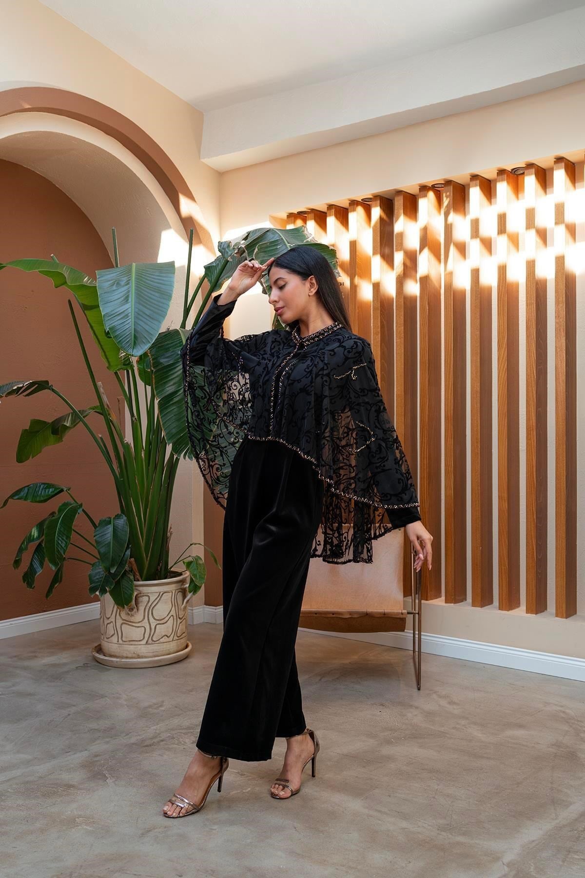 Flok Baskılı Tulum Siyah