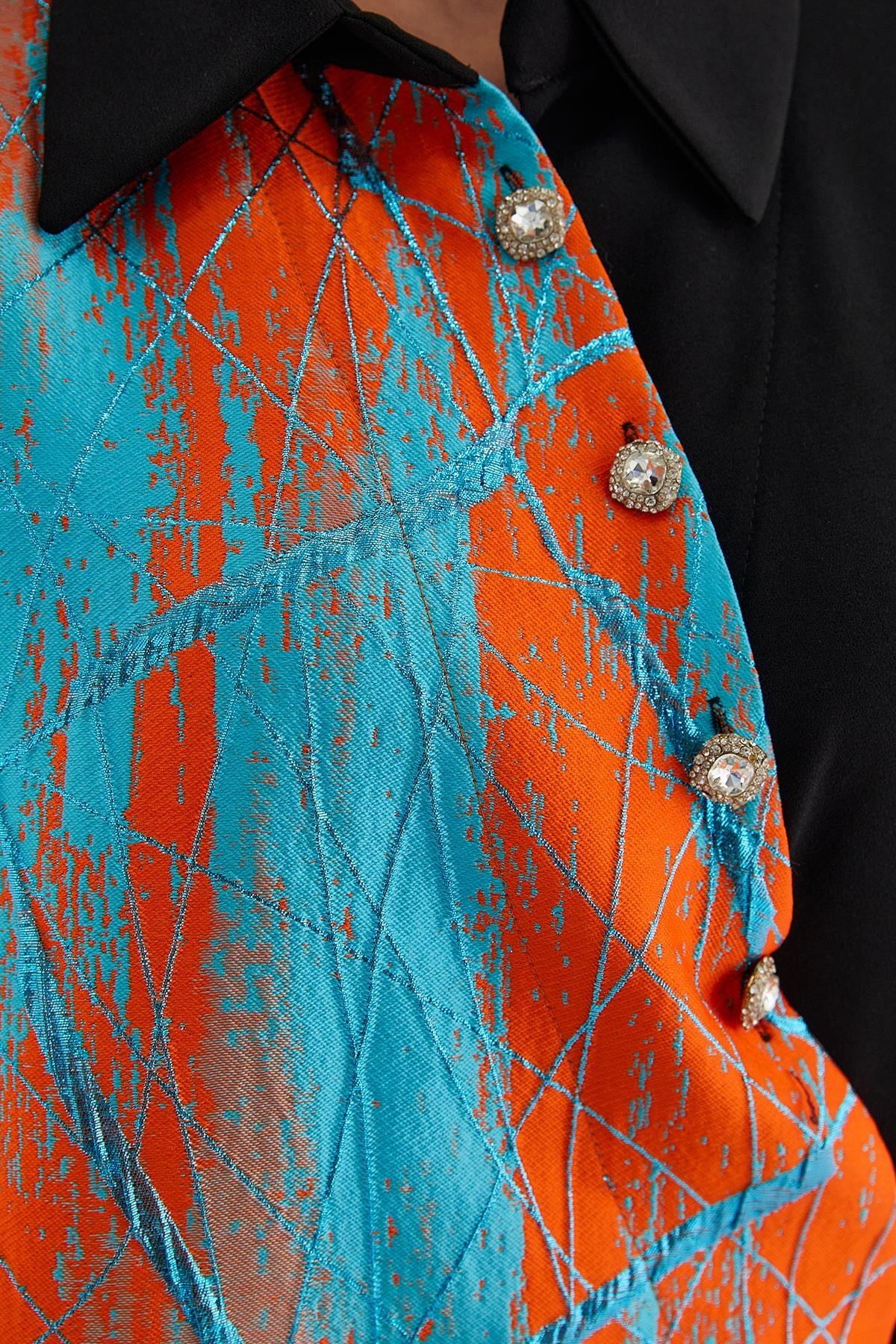 Jakar Detaylı Bluz Pantolon İkili Takım Siyah