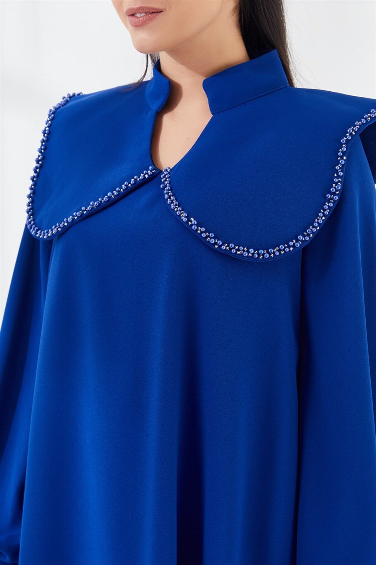 Kleopatra Yakalı Bluz Pantolon İkili Takım Saks