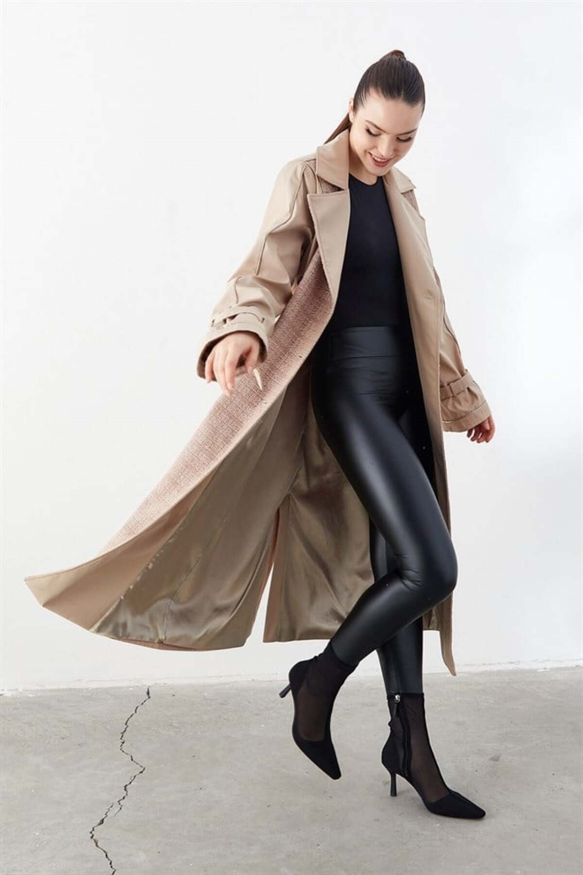 Kruvaze Yaka Trench Coat Vizon