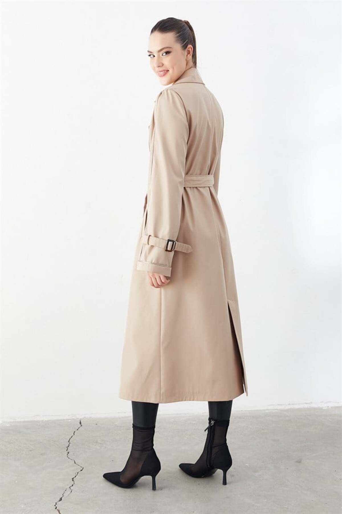 Kruvaze Yaka Trench Coat Vizon