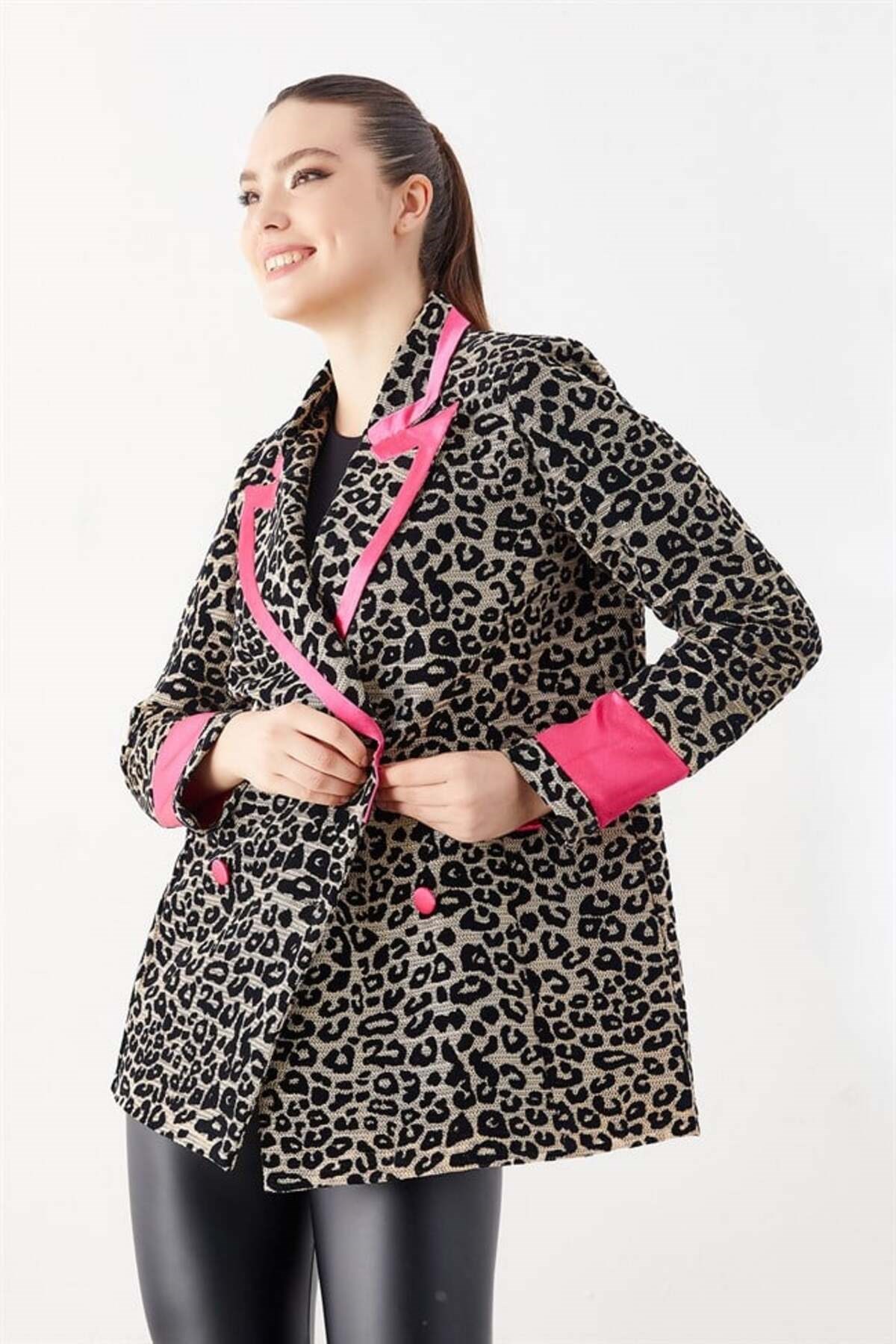Leopar Desenli Ceket Fuşya