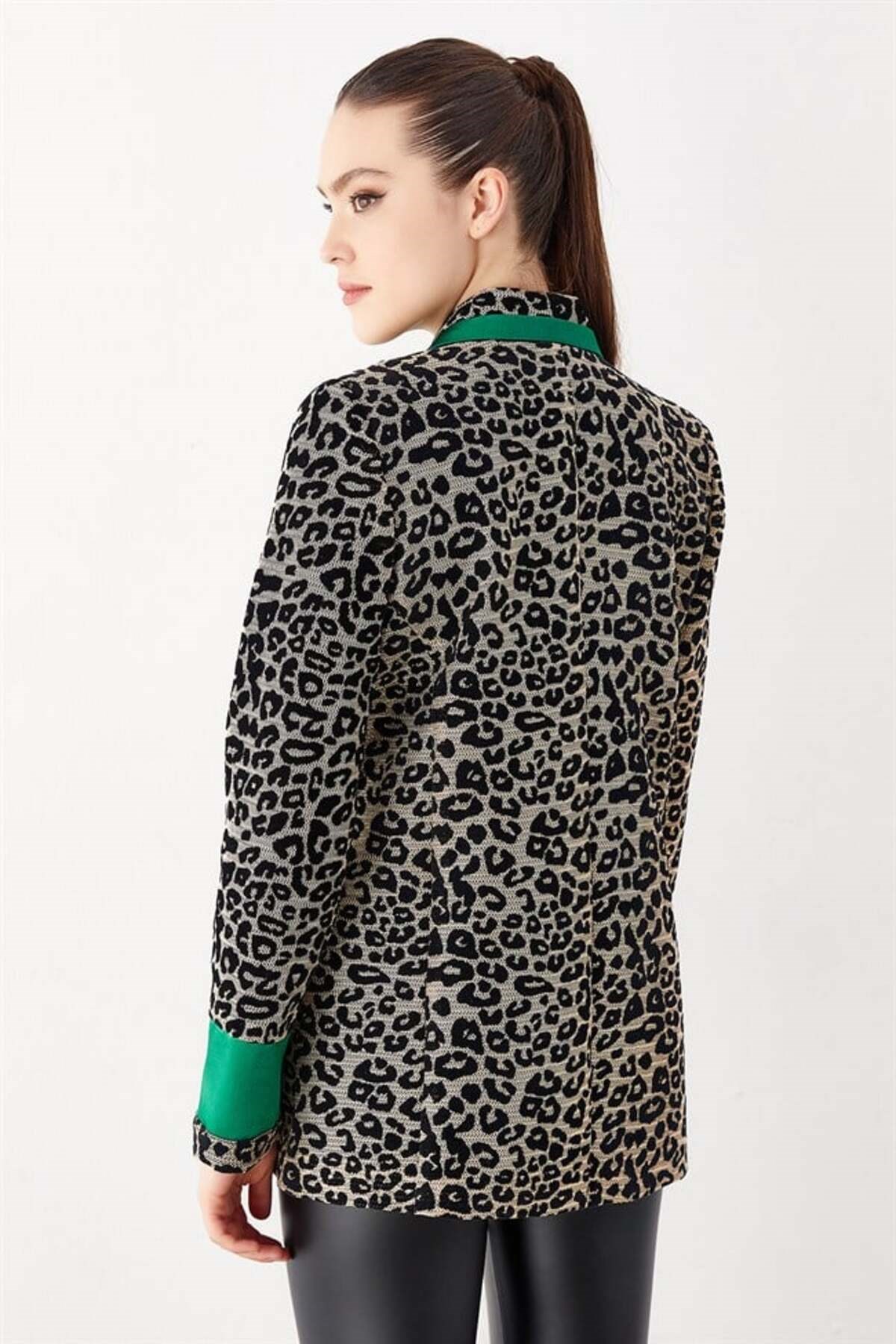 Leopar Desenli Ceket Yeşil