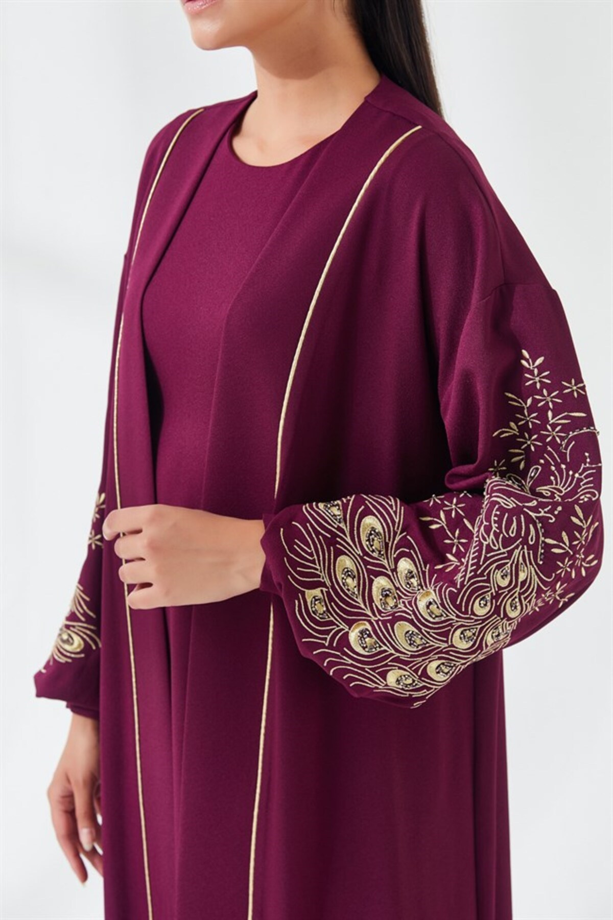 Nakış İşlemeli İkili Abaya Takım Bordo