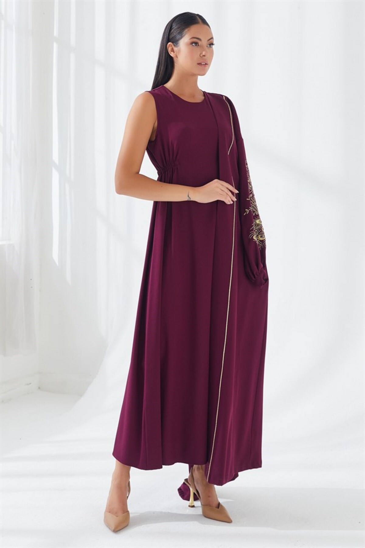 Nakış İşlemeli İkili Abaya Takım Bordo