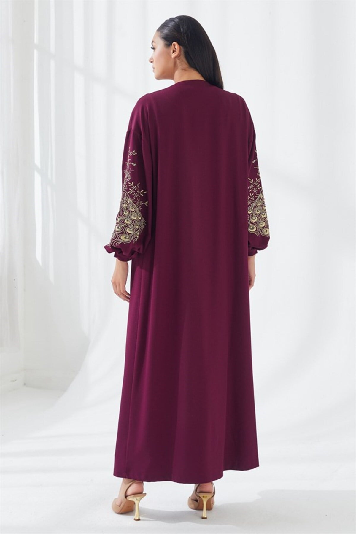 Nakış İşlemeli İkili Abaya Takım Bordo