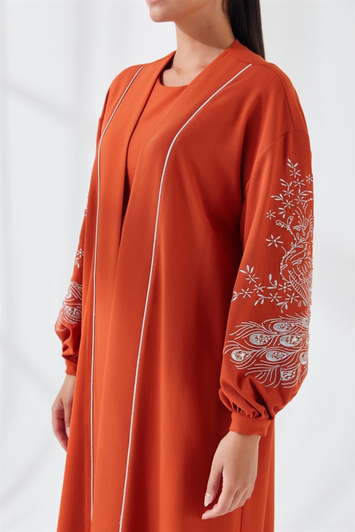 Nakış İşlemeli İkili Abaya Takım Kiremit