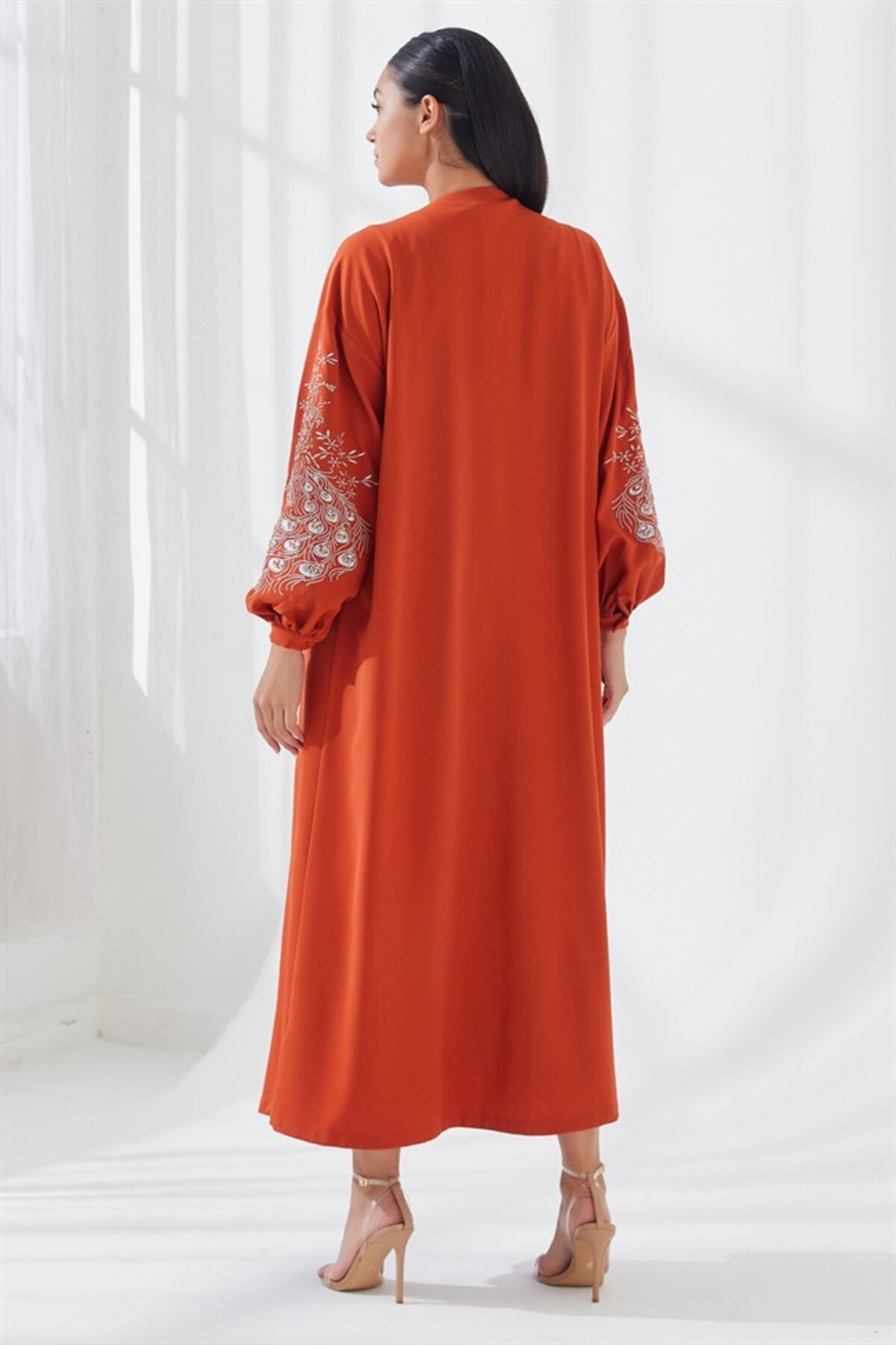 Nakış İşlemeli İkili Abaya Takım Kiremit