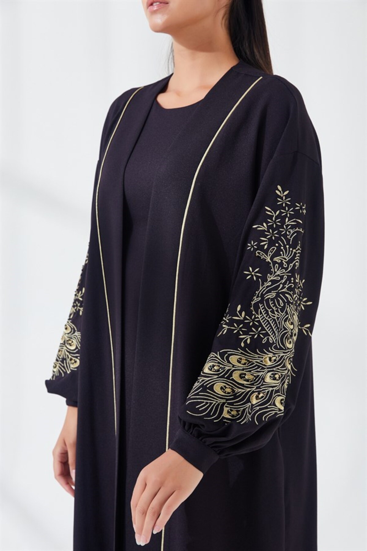 Nakış İşlemeli İkili Abaya Takım Siyah