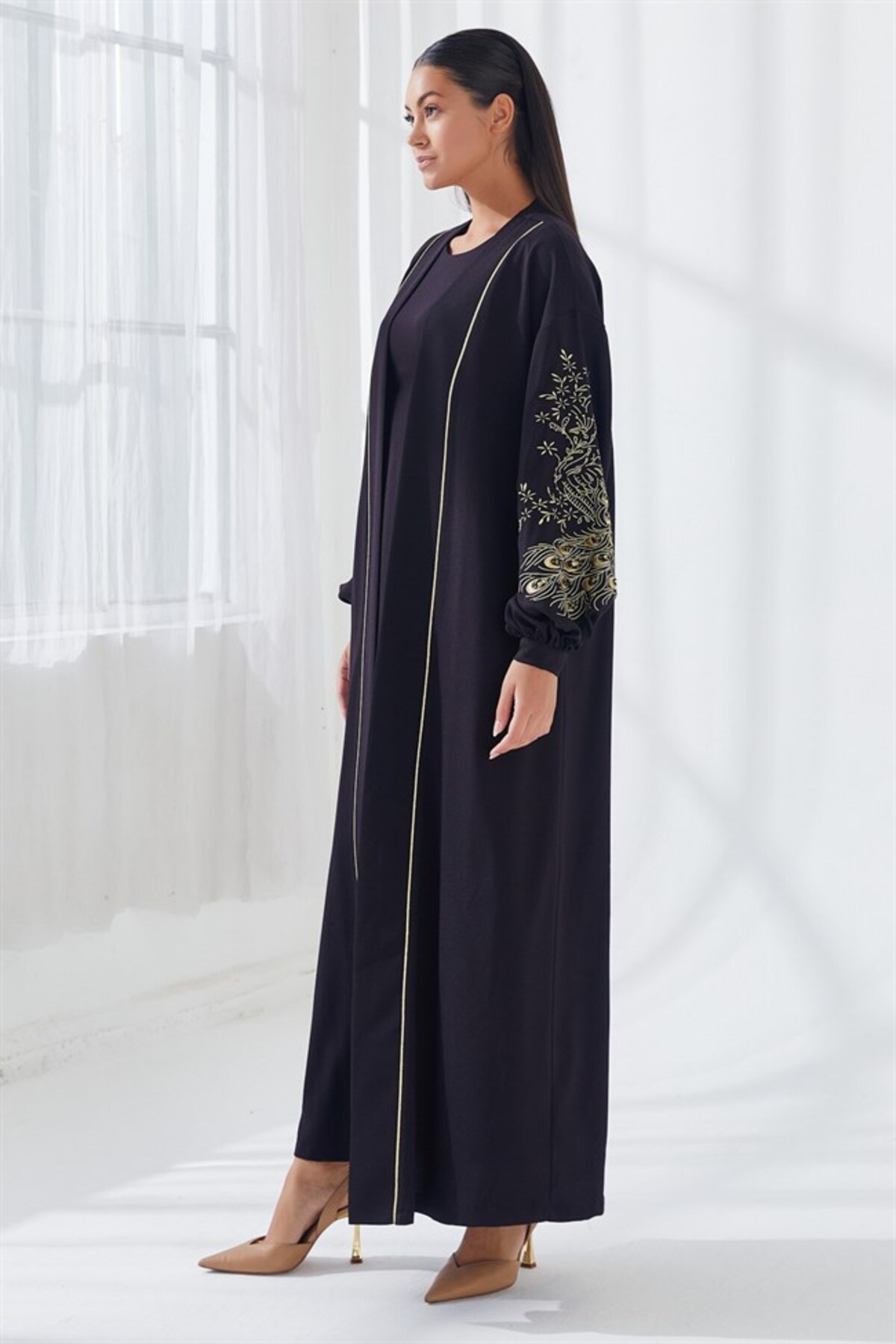 Nakış İşlemeli İkili Abaya Takım Siyah