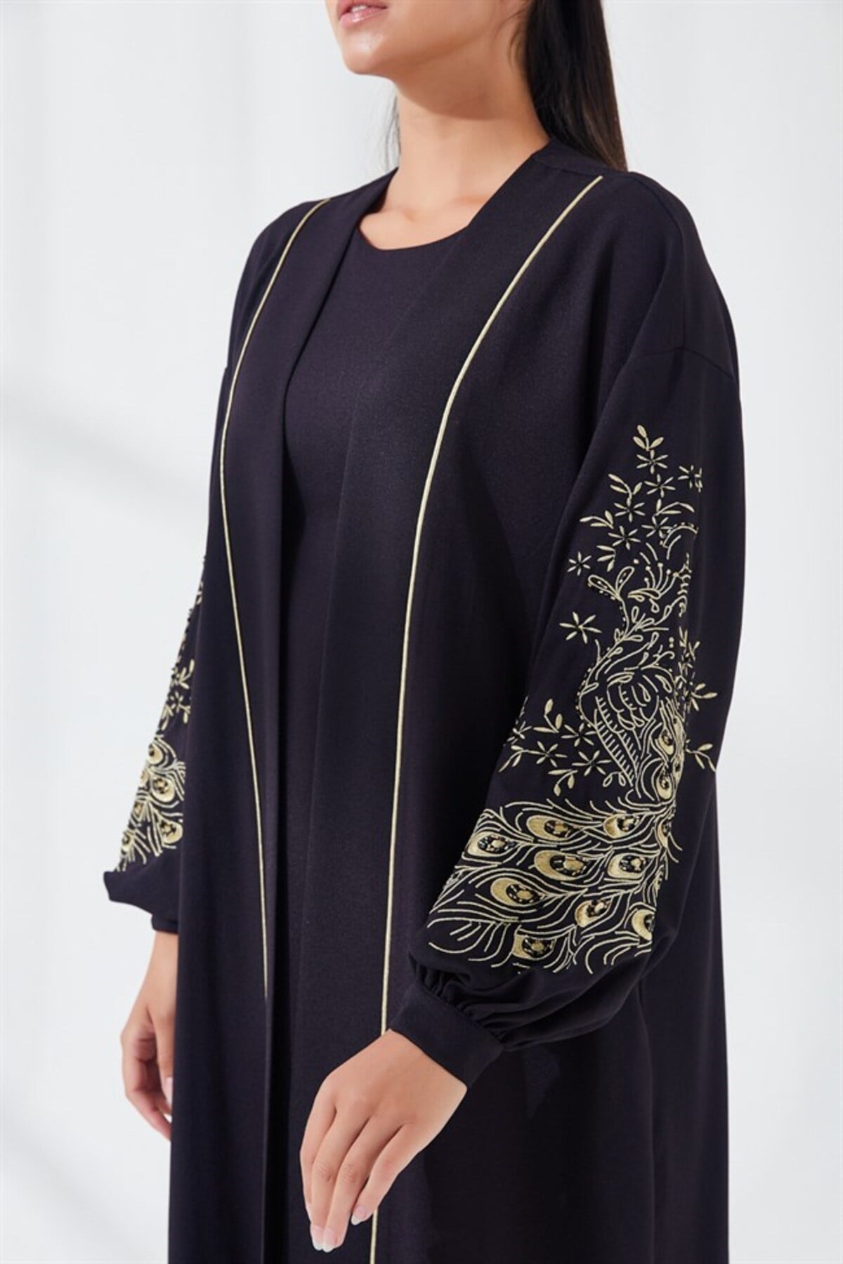 Nakış İşlemeli İkili Abaya Takım Siyah