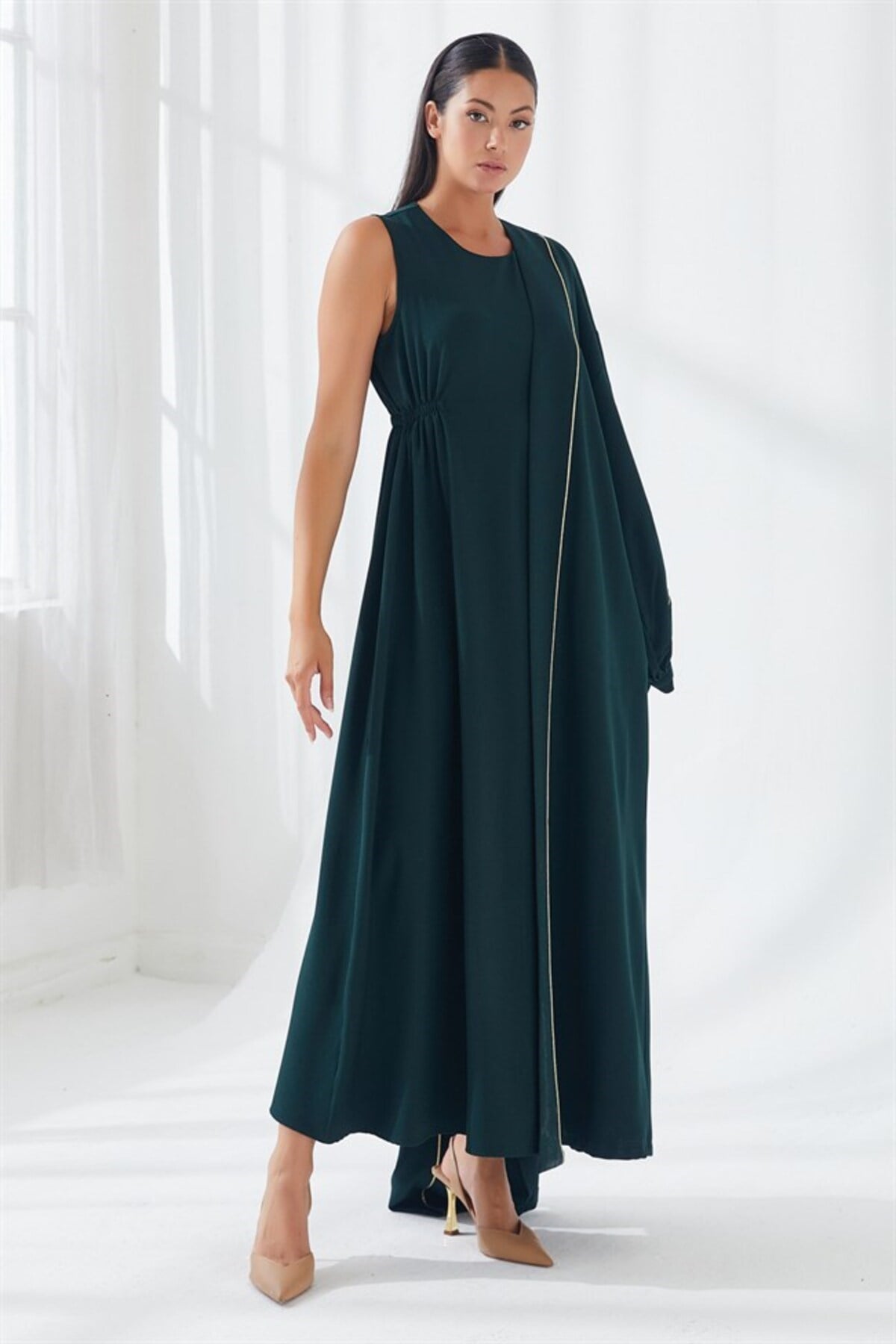 Nakış İşlemeli İkili Abaya Takım Yeşil