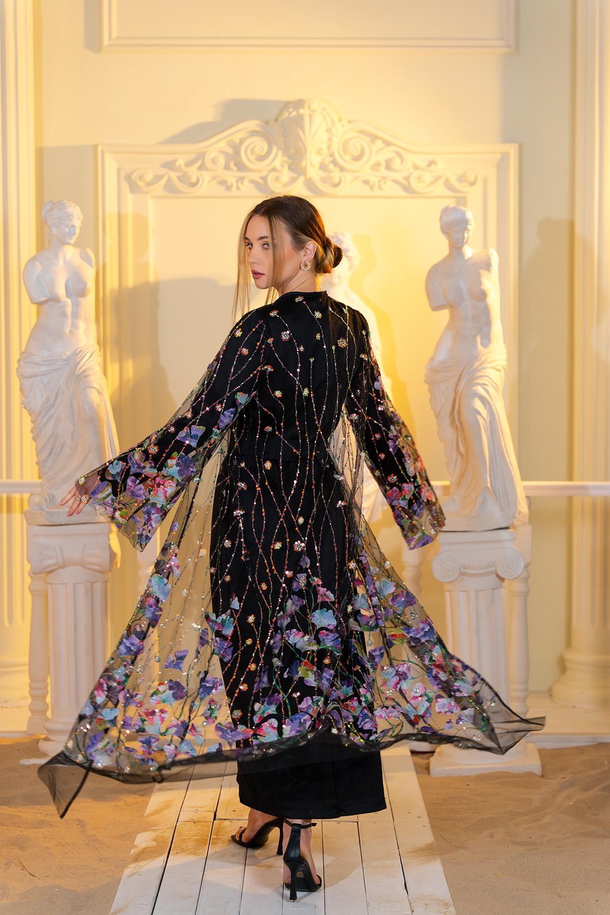 Organze Abaya Elbise İkili Takım Siyah