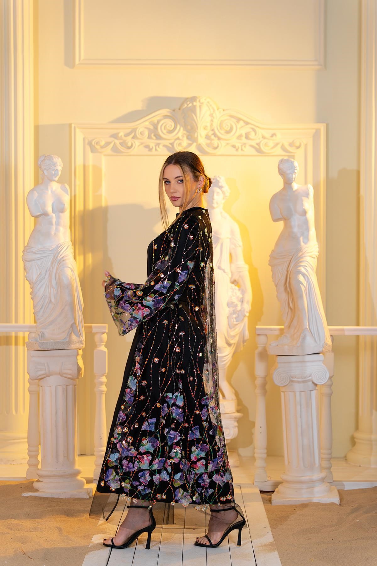 Organze Abaya Elbise İkili Takım Siyah