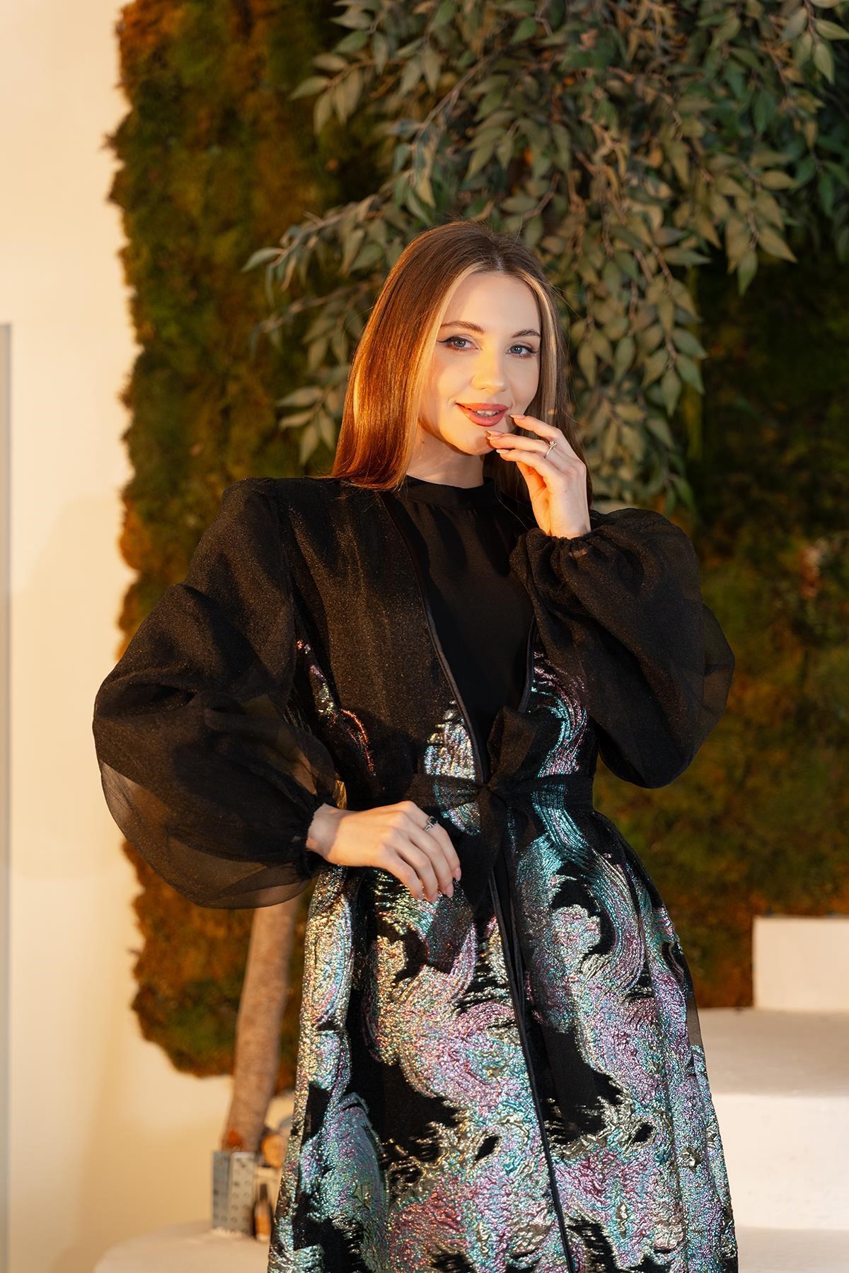 Organze Abaya Elbise İkili Takım Siyah