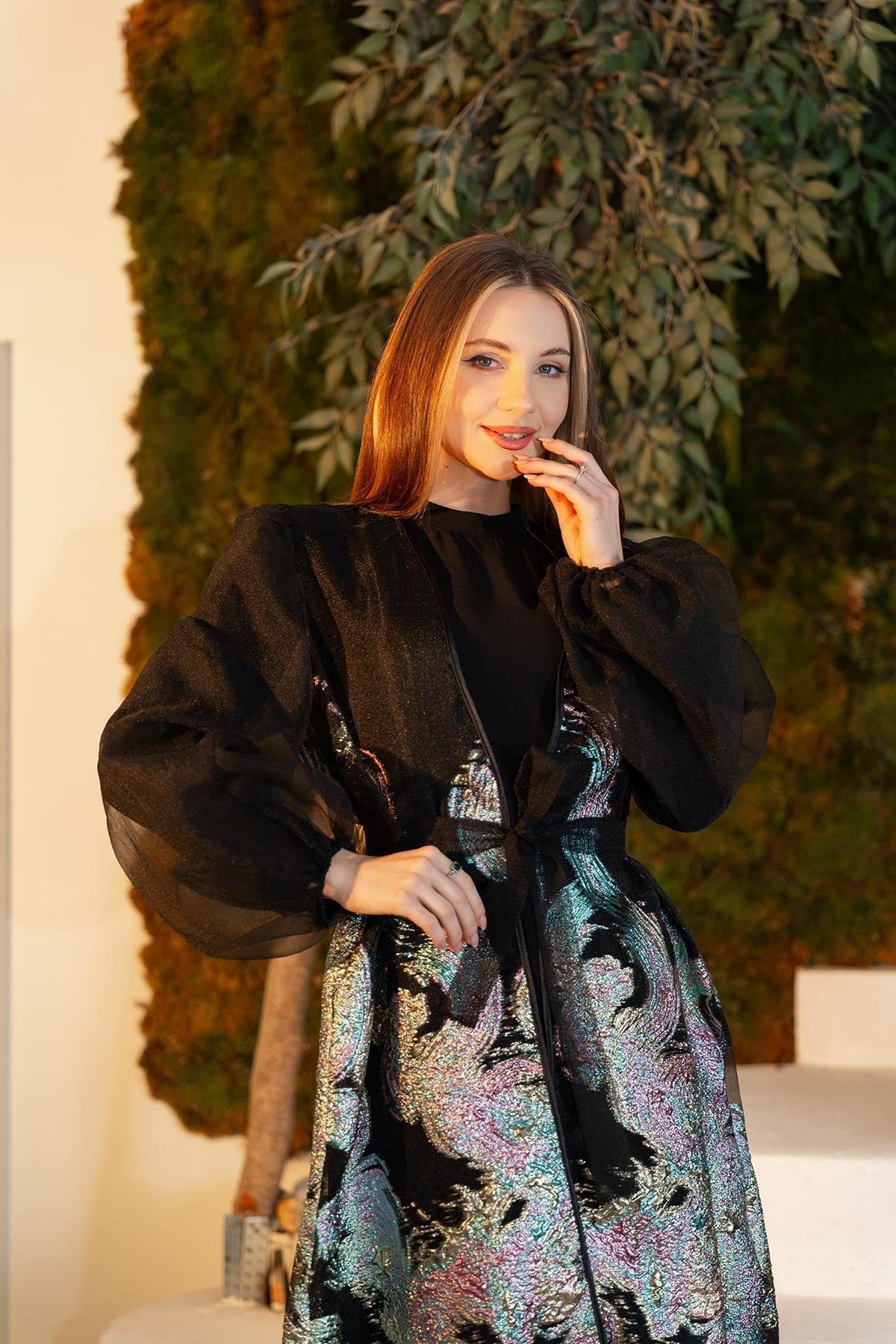 Organze Abaya Elbise İkili Takım Siyah