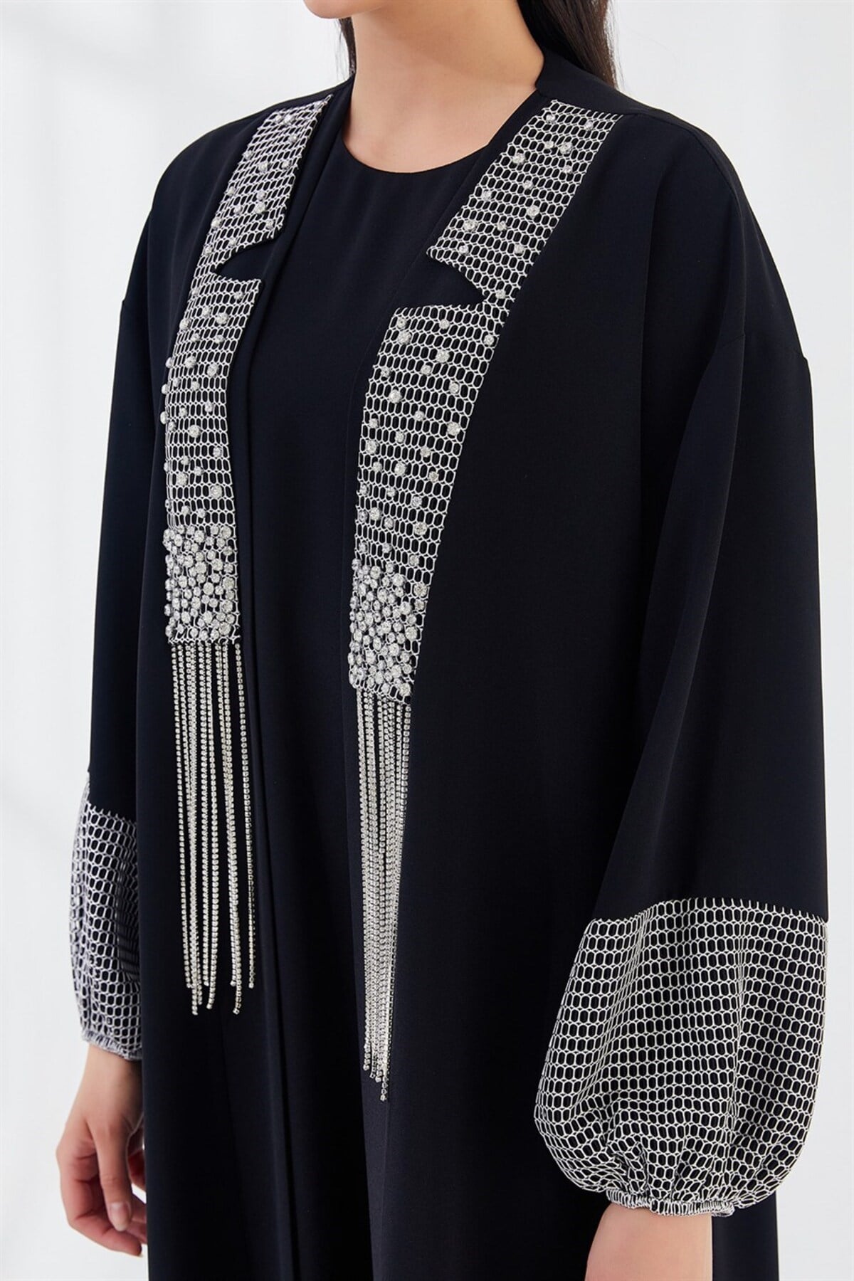 Taş İşlemeli Abaya Siyah