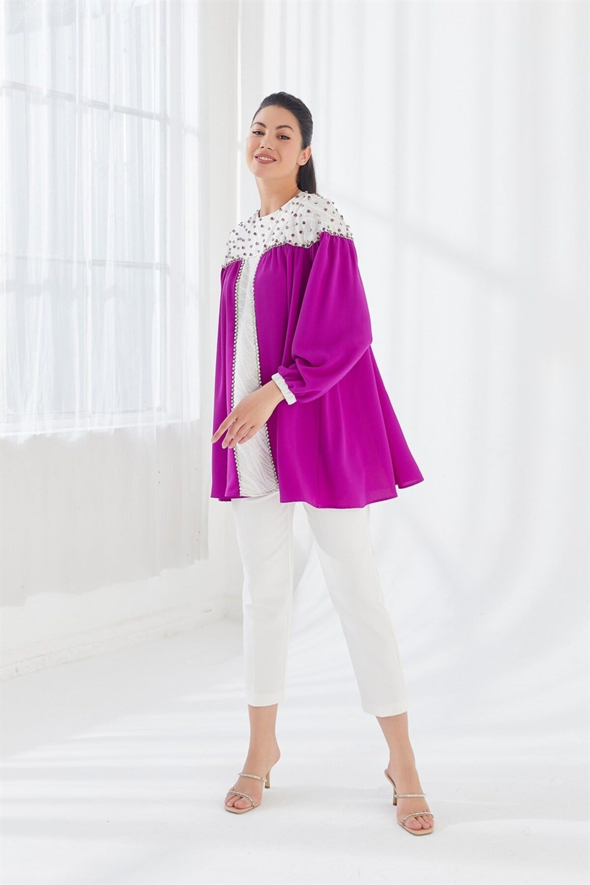 Taş İşlemeli Bluz Mor