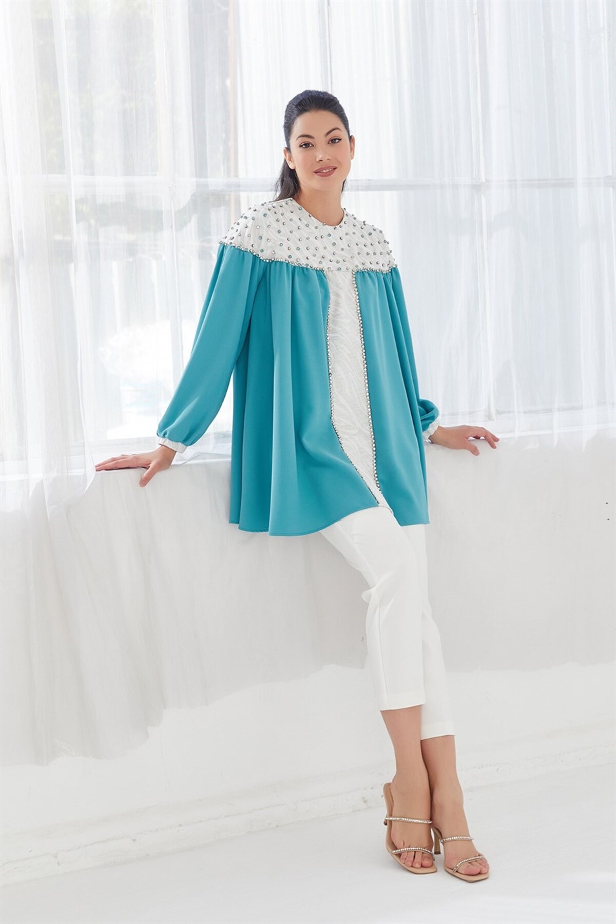 Taş İşlemeli Bluz Yeşil