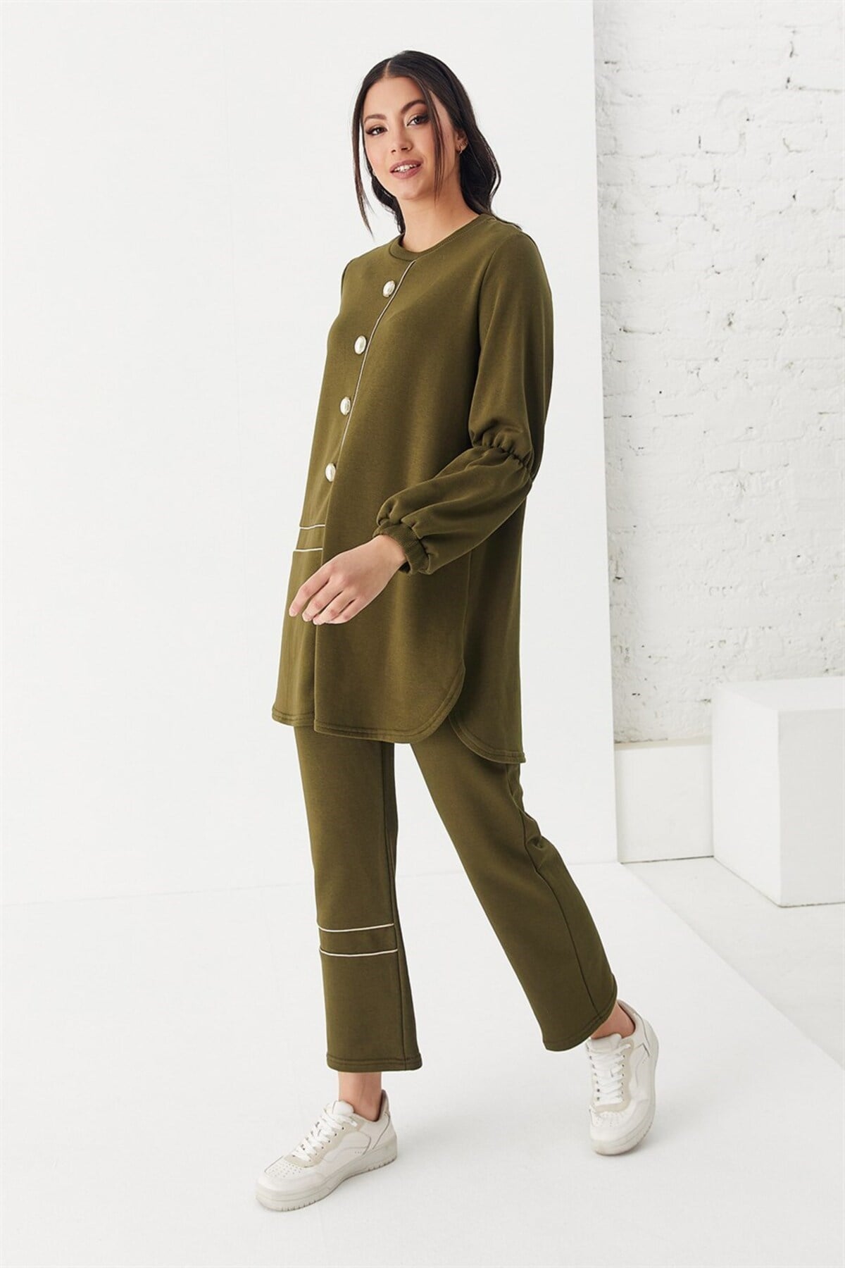 Üç İplik Bluz Pantolon İkili Takım Yeşil