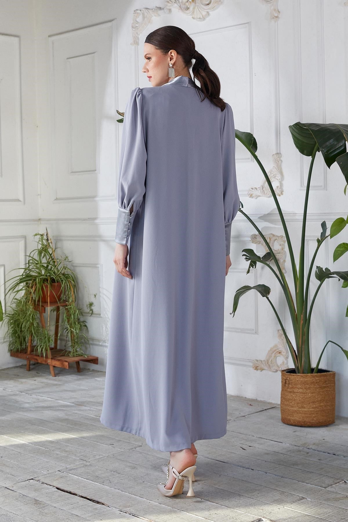 Yelek Pant Abaya Üçlü Takım Gri