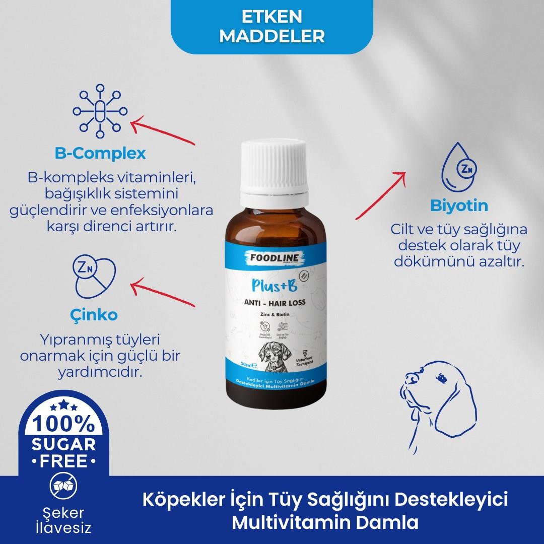 Foodline Köpekler için Plus +B Damla 50ml | Tüy Sağlığını Destekleyici Biotinli Multivitamin