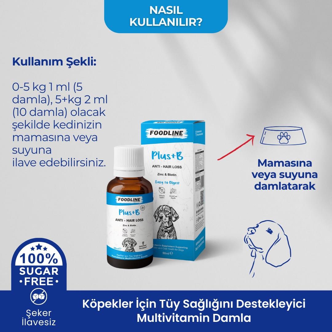 Foodline Köpekler için Plus +B Damla 50ml | Tüy Sağlığını Destekleyici Biotinli Multivitamin