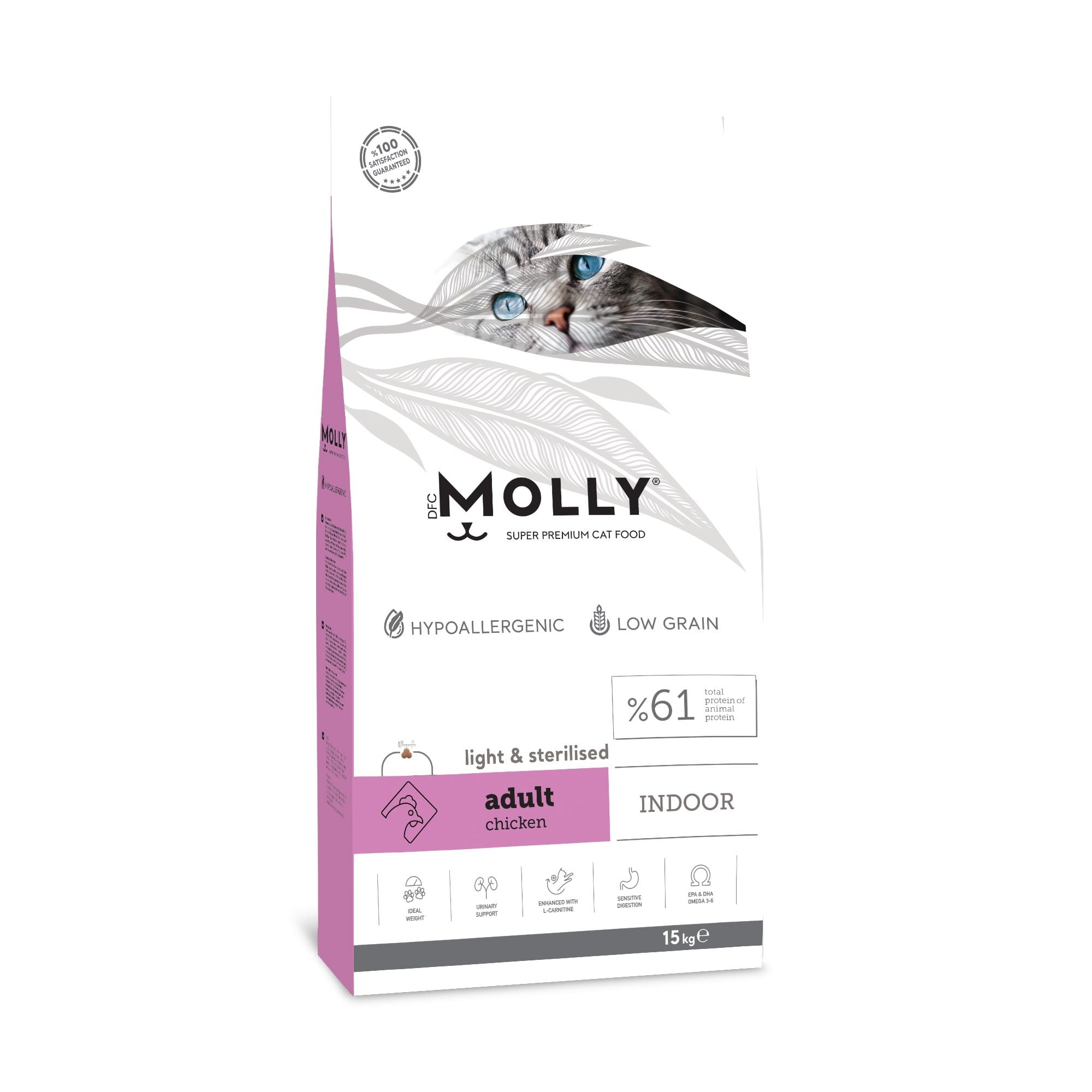 Molly Indoor Light Hipoalerjenik Tavuklu Düşük Tahıllı Kısırlaştırılmış Kedi Maması 15 kg